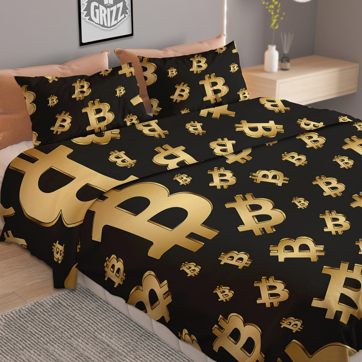 Cryptocurrency Bitcoin Print Pattern Duvet Cover Bedding Set