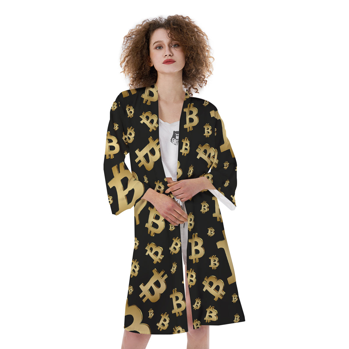 Cryptocurrency Bitcoin Print Pattern Kimono-grizzshop