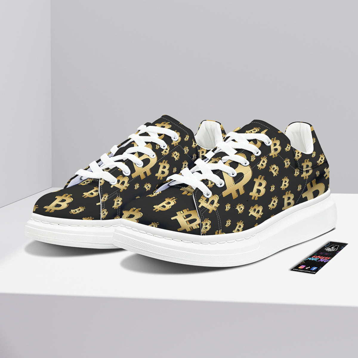 Cryptocurrency Bitcoin Print Pattern Platform Shoes-grizzshop