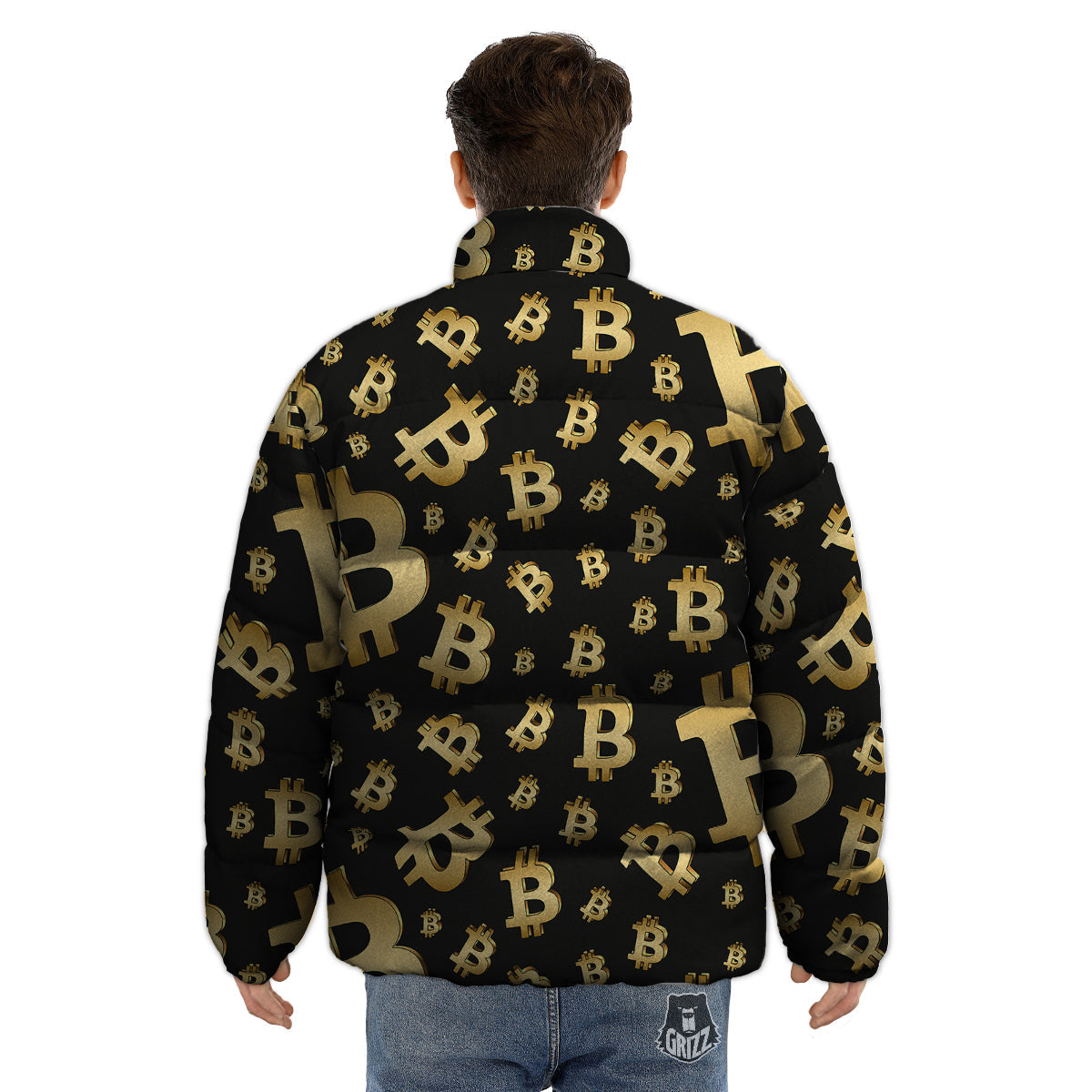 Cryptocurrency Bitcoin Print Pattern Puffer Jacket-grizzshop