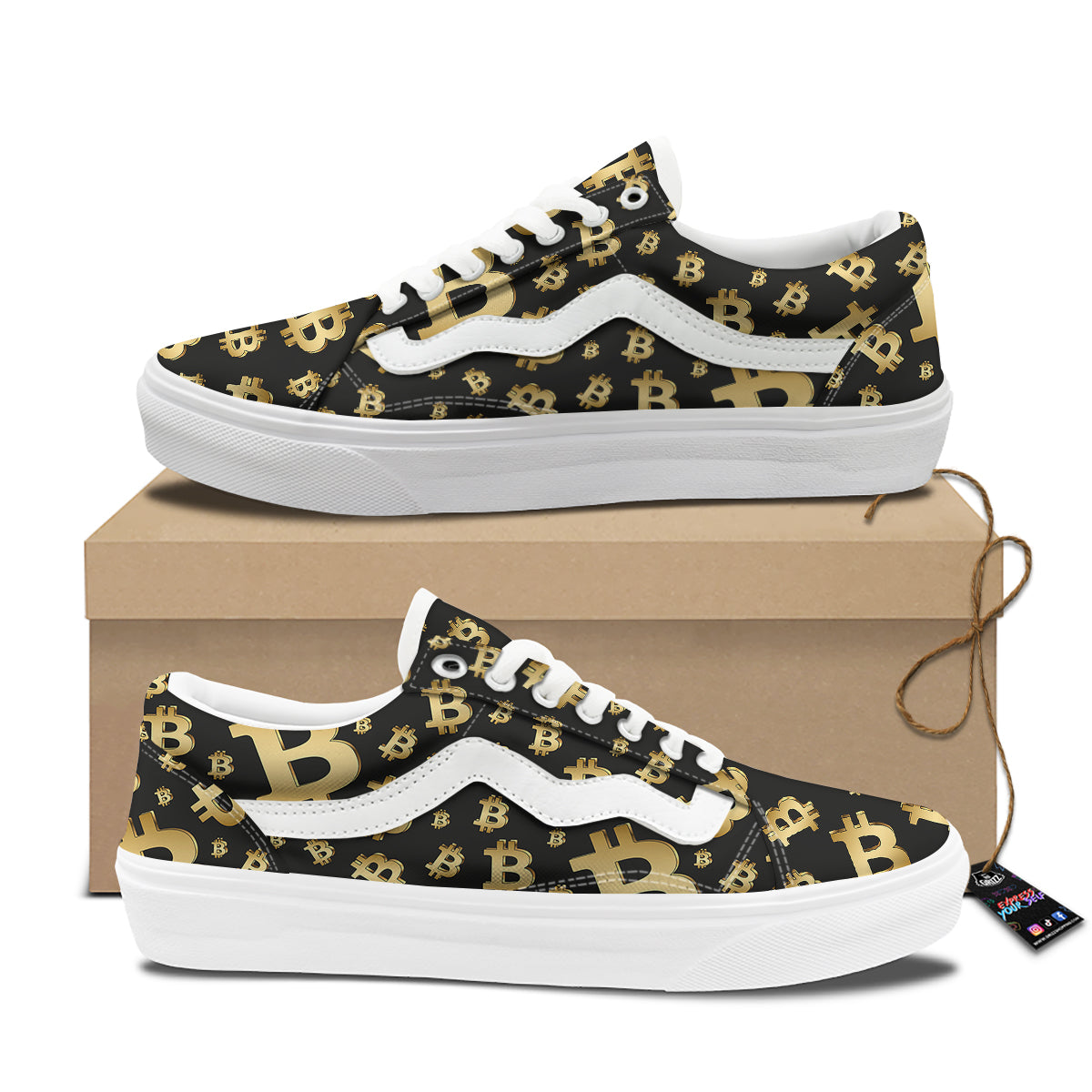 Cryptocurrency Bitcoin Print Pattern Skate Shoes-grizzshop