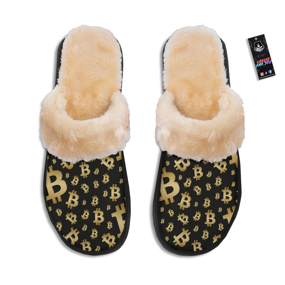 Cryptocurrency Bitcoin Print Pattern Slippers-grizzshop