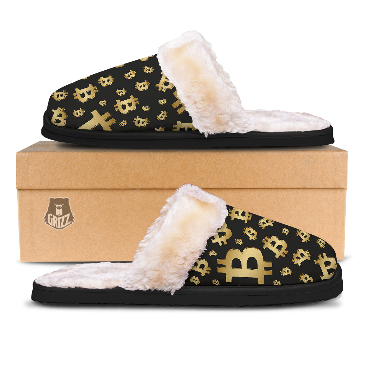 Cryptocurrency Bitcoin Print Pattern Slippers-grizzshop