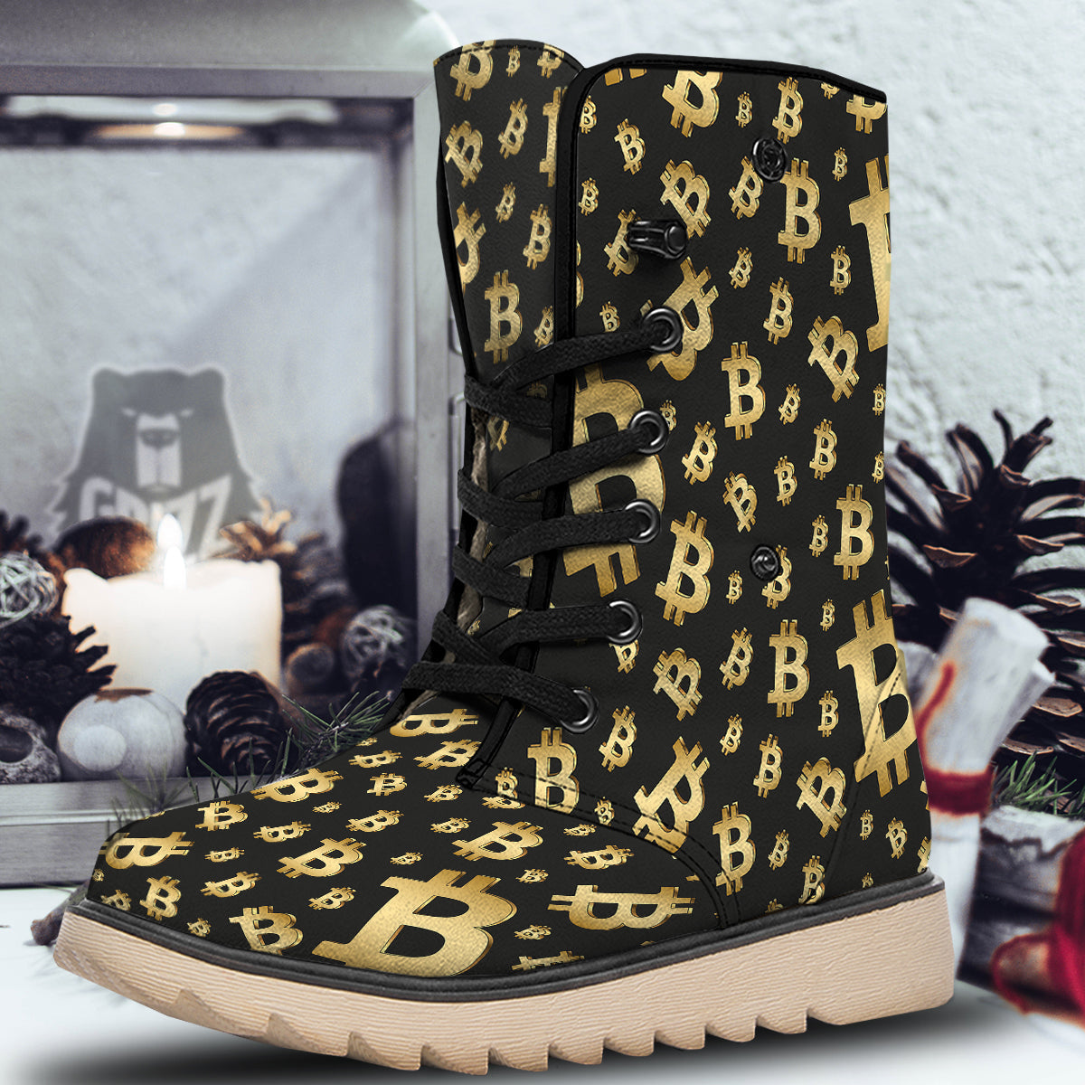 Cryptocurrency Bitcoin Print Pattern Snow Boots-grizzshop