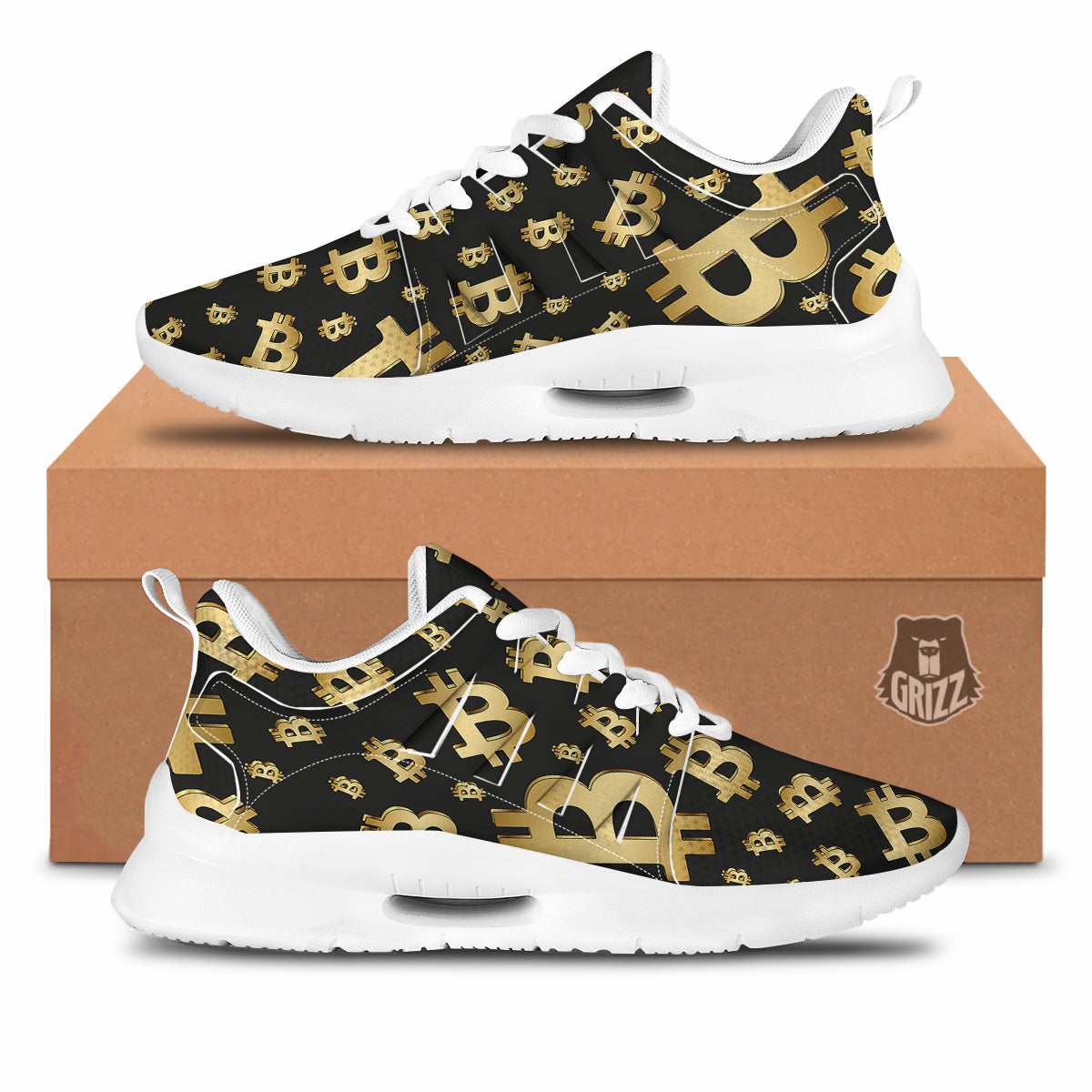 Cryptocurrency Bitcoin Print Pattern Tennis Shoes-grizzshop