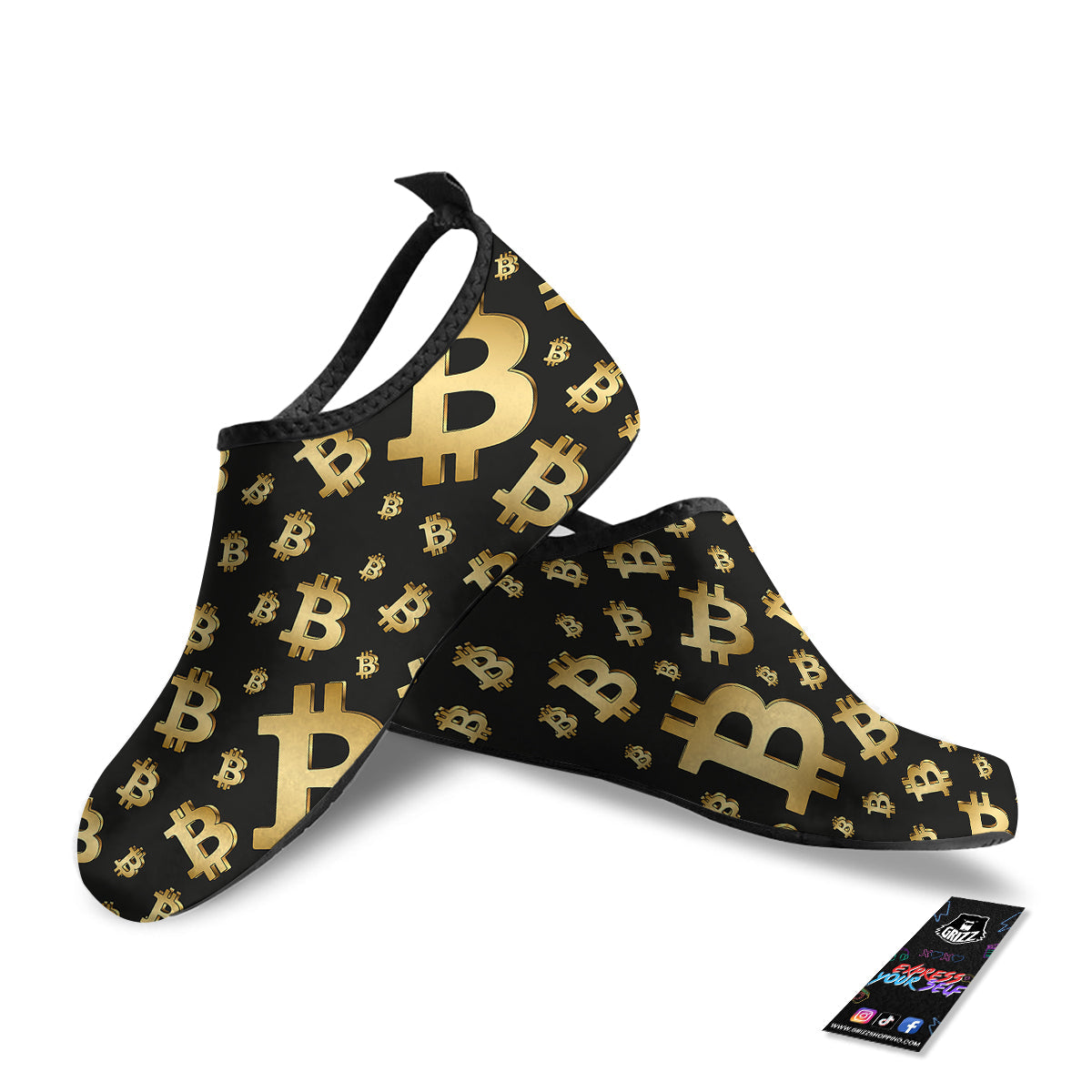 Cryptocurrency Bitcoin Print Pattern Water Shoes-grizzshop