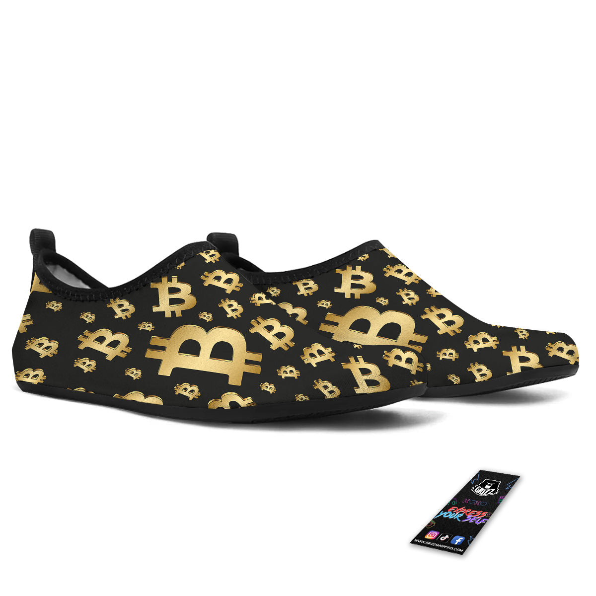Cryptocurrency Bitcoin Print Pattern Water Shoes-grizzshop
