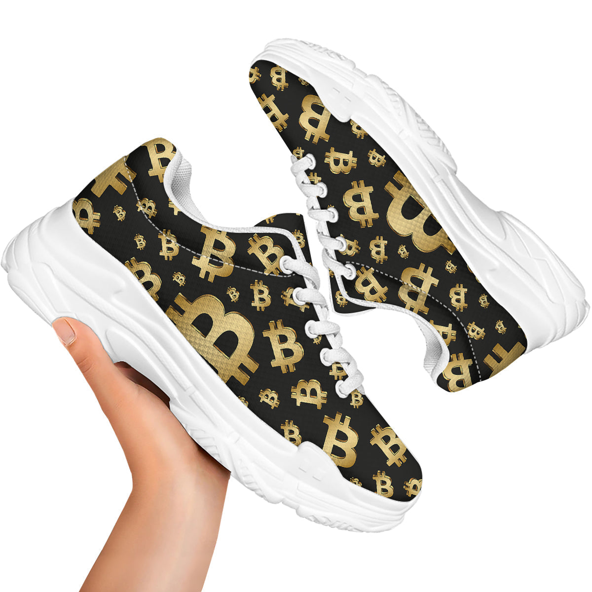 Cryptocurrency Bitcoin Print Pattern White Chunky Shoes-grizzshop