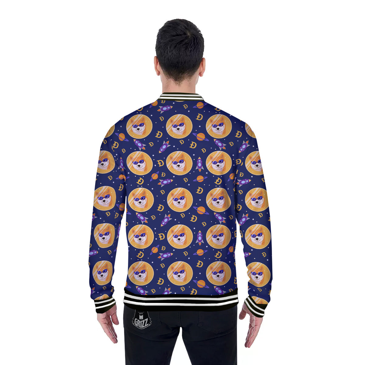 Cryptocurrency Shiba Print Pattern Baseball Jacket-grizzshop