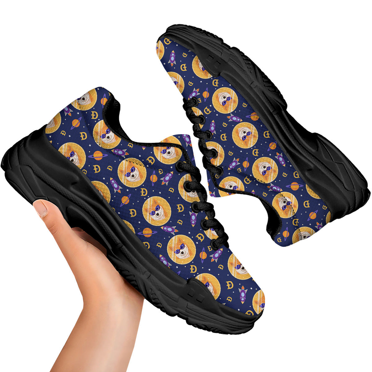 Cryptocurrency Shiba Print Pattern Black Chunky Shoes-grizzshop