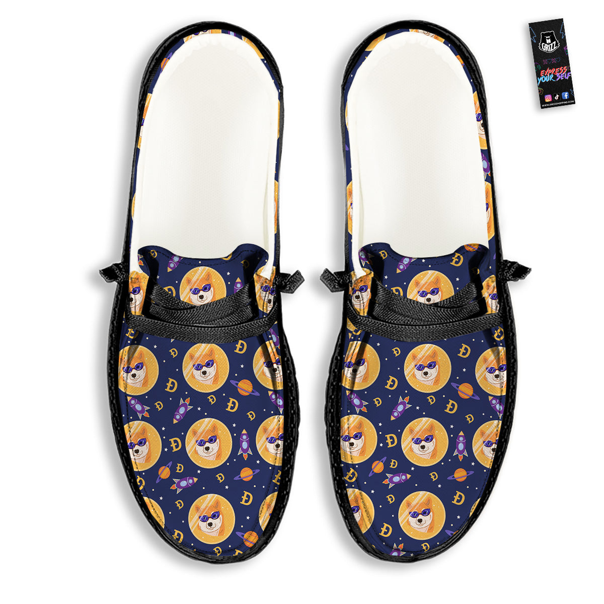 Cryptocurrency Shiba Print Pattern Black Loafers-grizzshop