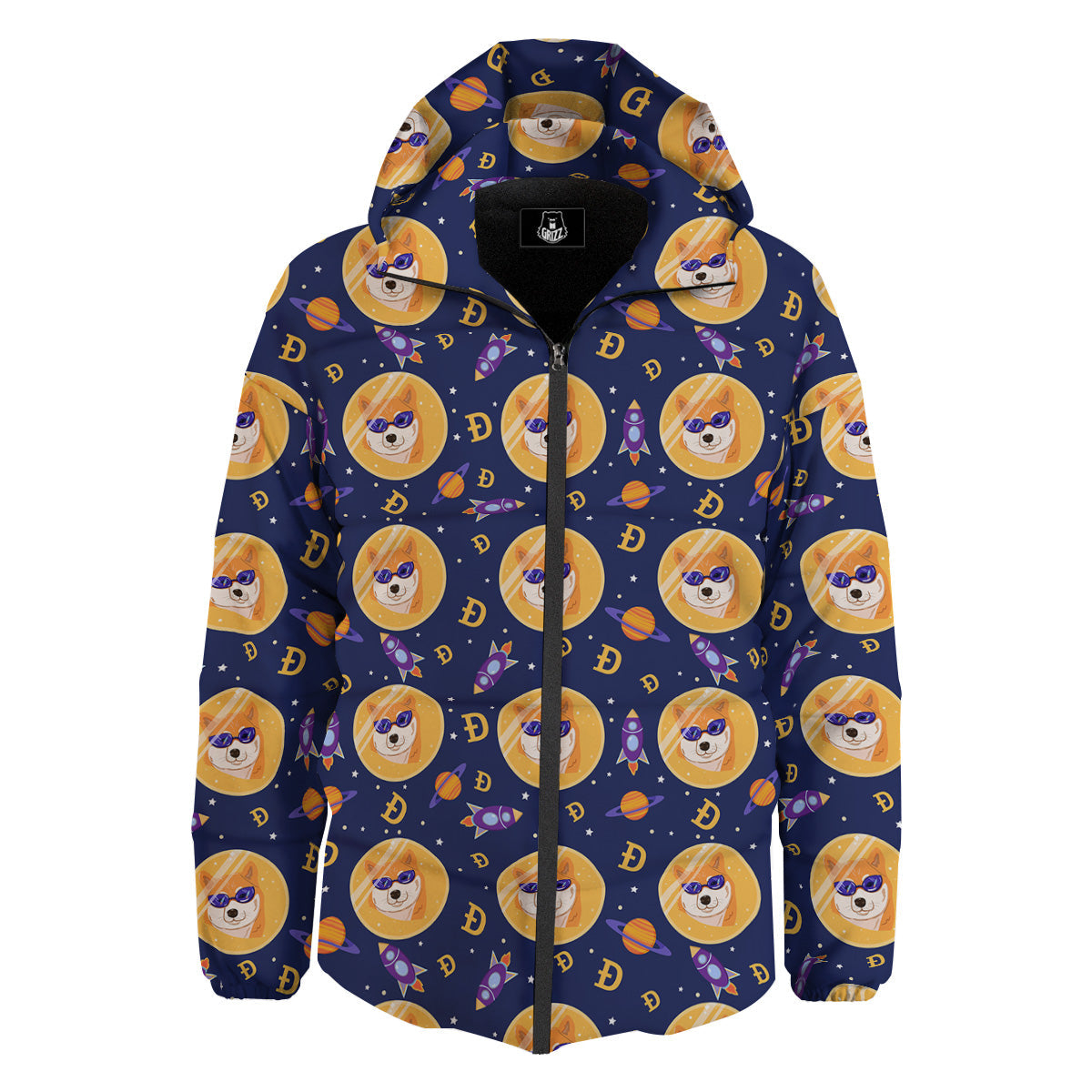 Cryptocurrency Shiba Print Pattern Down Jacket-grizzshop