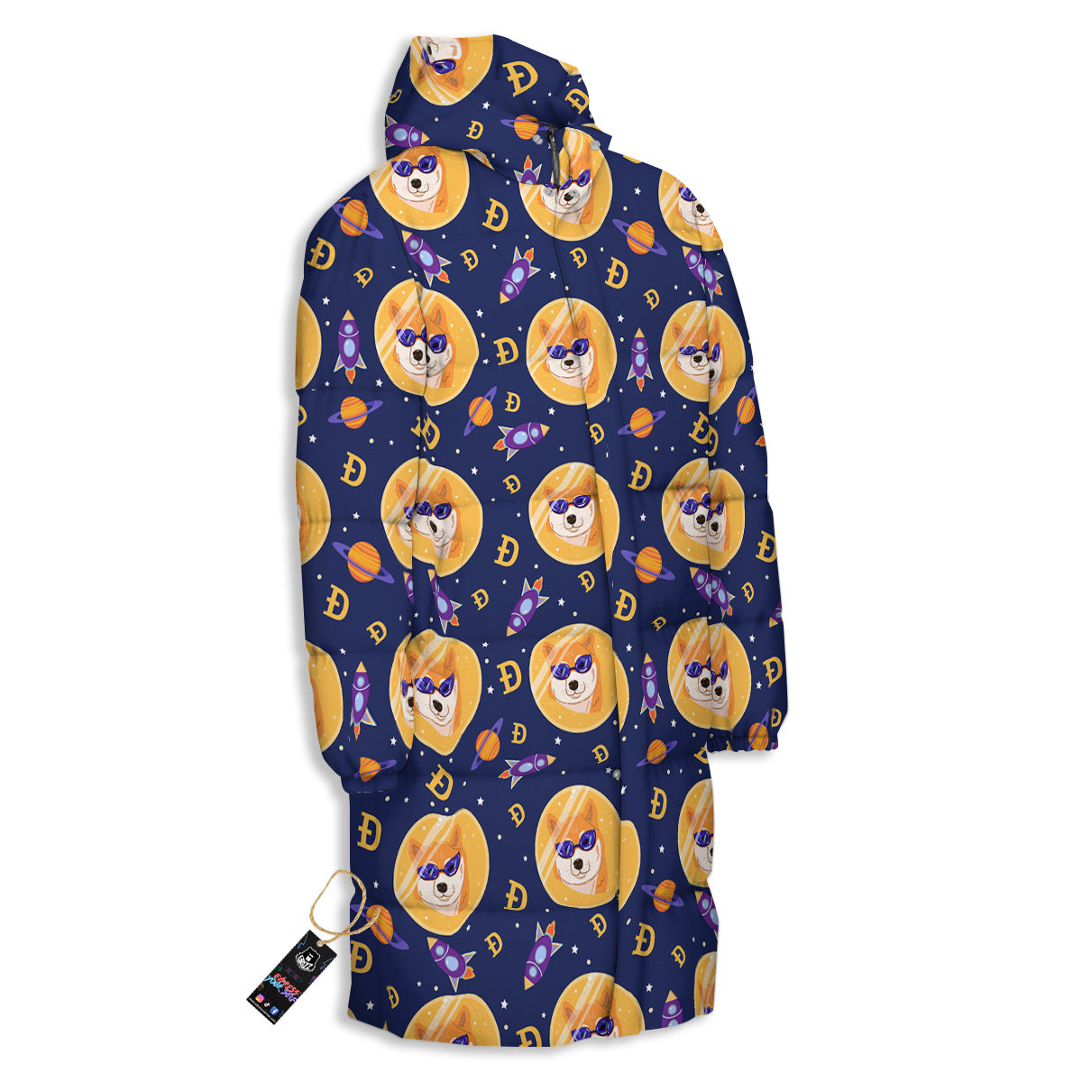 Cryptocurrency Shiba Print Pattern Long Down Jacket-grizzshop