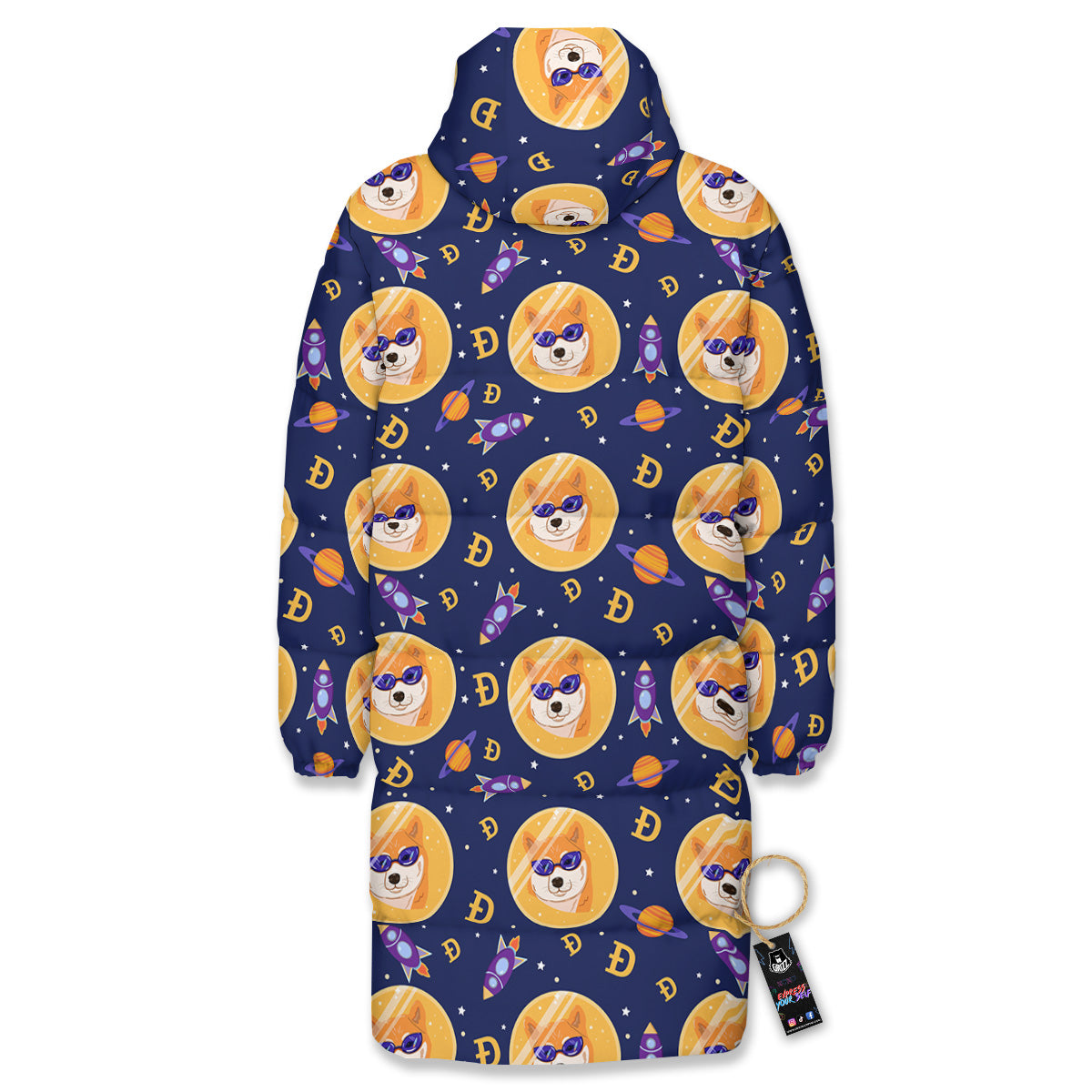 Cryptocurrency Shiba Print Pattern Long Down Jacket-grizzshop