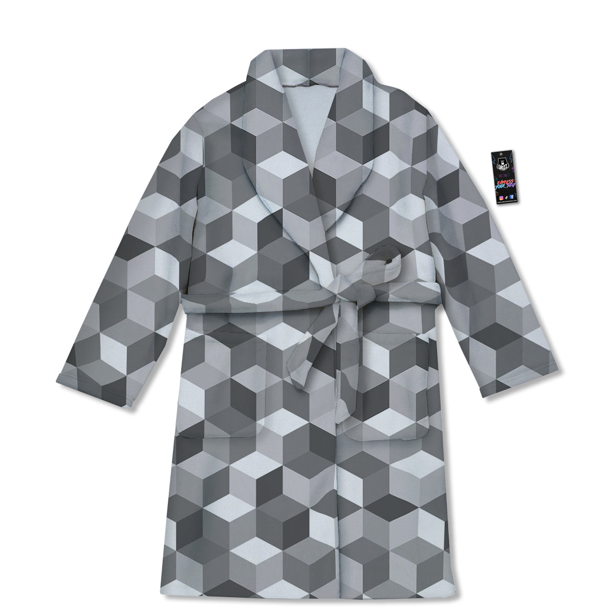 Cube Geometric Shape White Print Pattern Bathrobe-grizzshop