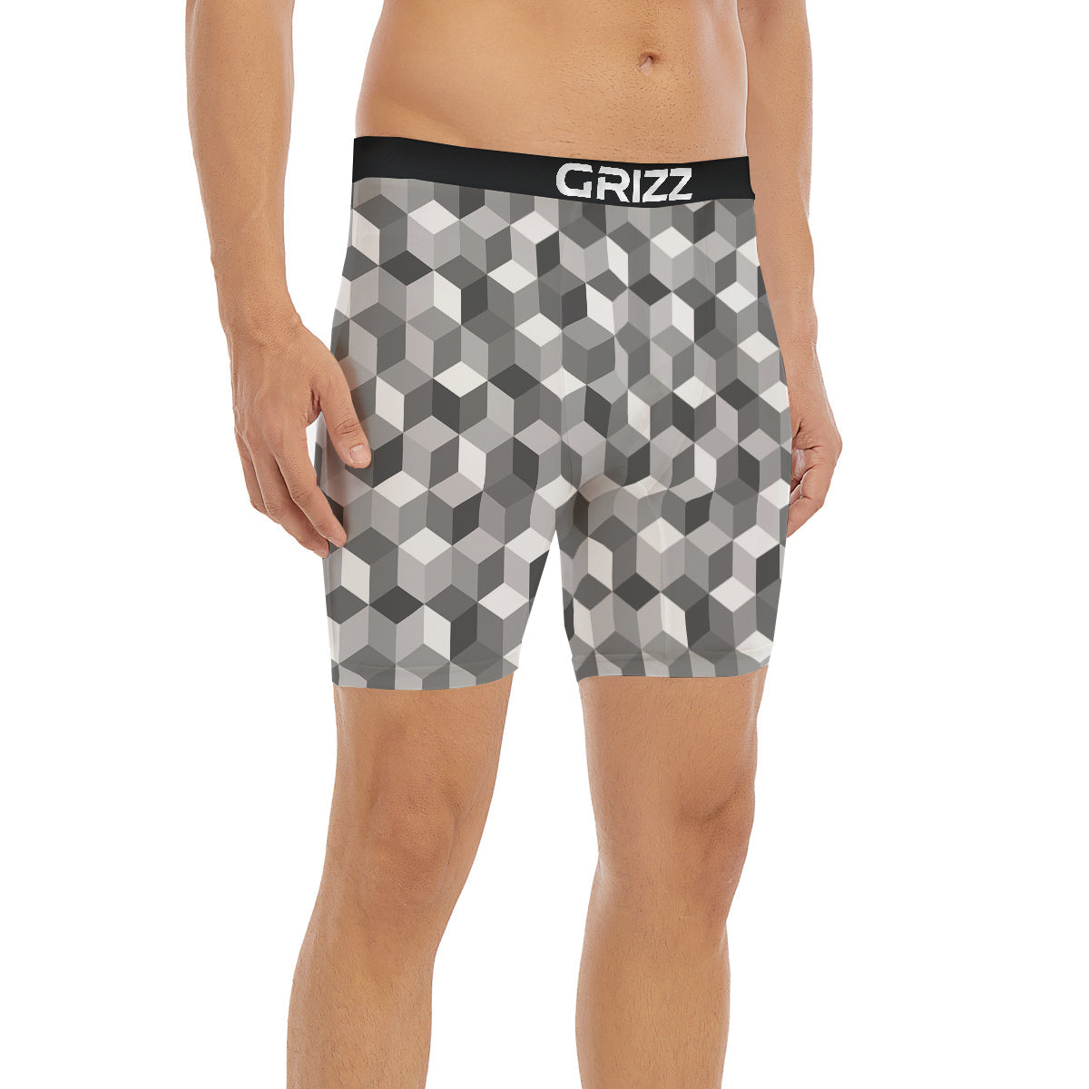 Cube Geometric Shape White Print Pattern Boxer Briefs-grizzshop
