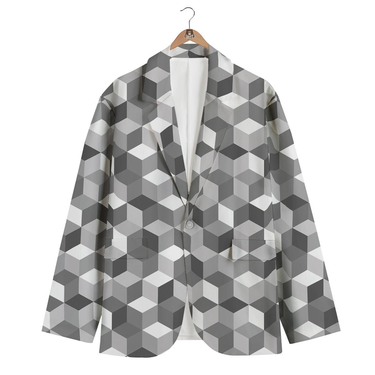 Cube Geometric Shape White Print Pattern Men's Blazer-grizzshop