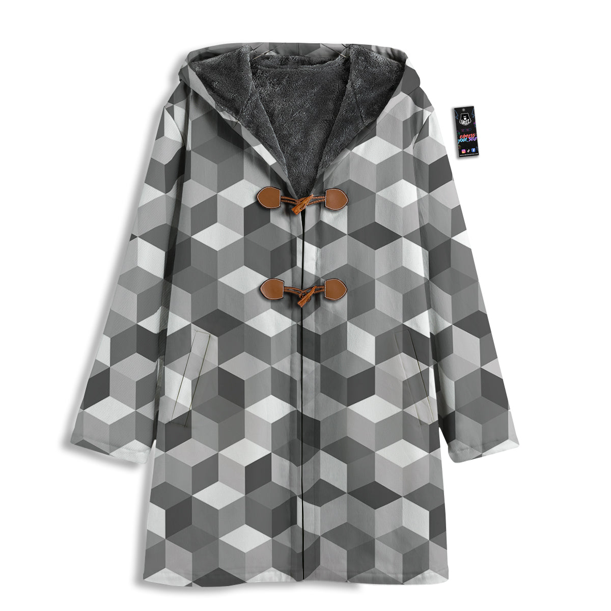 Cube Geometric Shape White Print Pattern Men's Windbreaker Jacket-grizzshop