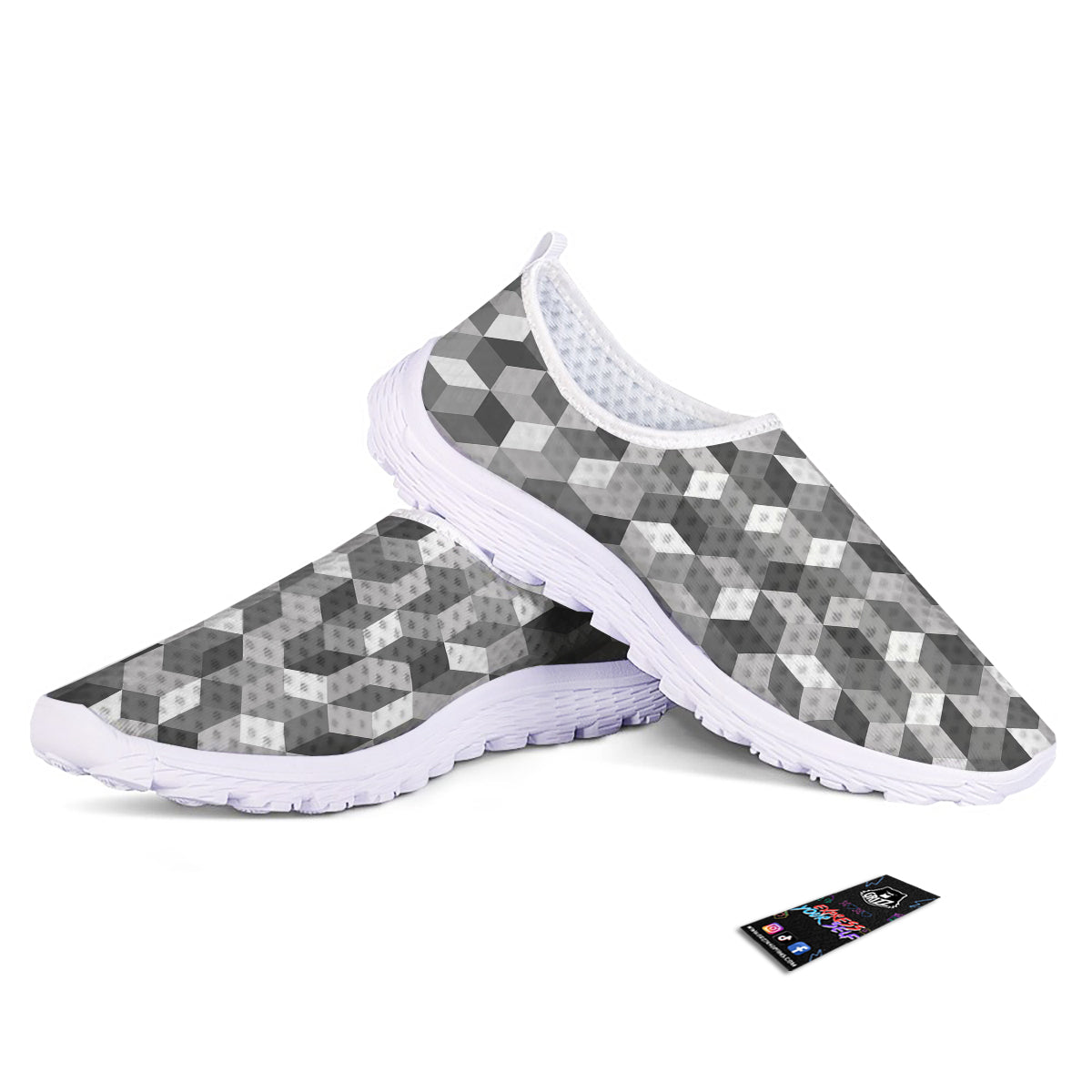 Cube Geometric Shape White Print Pattern Nurse Shoes-grizzshop