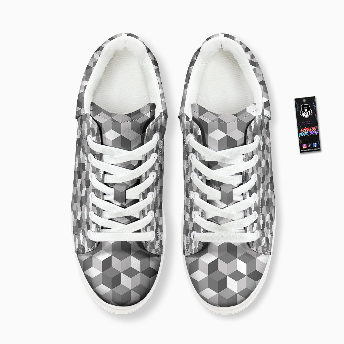 Cube Geometric Shape White Print Pattern Platform Shoes-grizzshop
