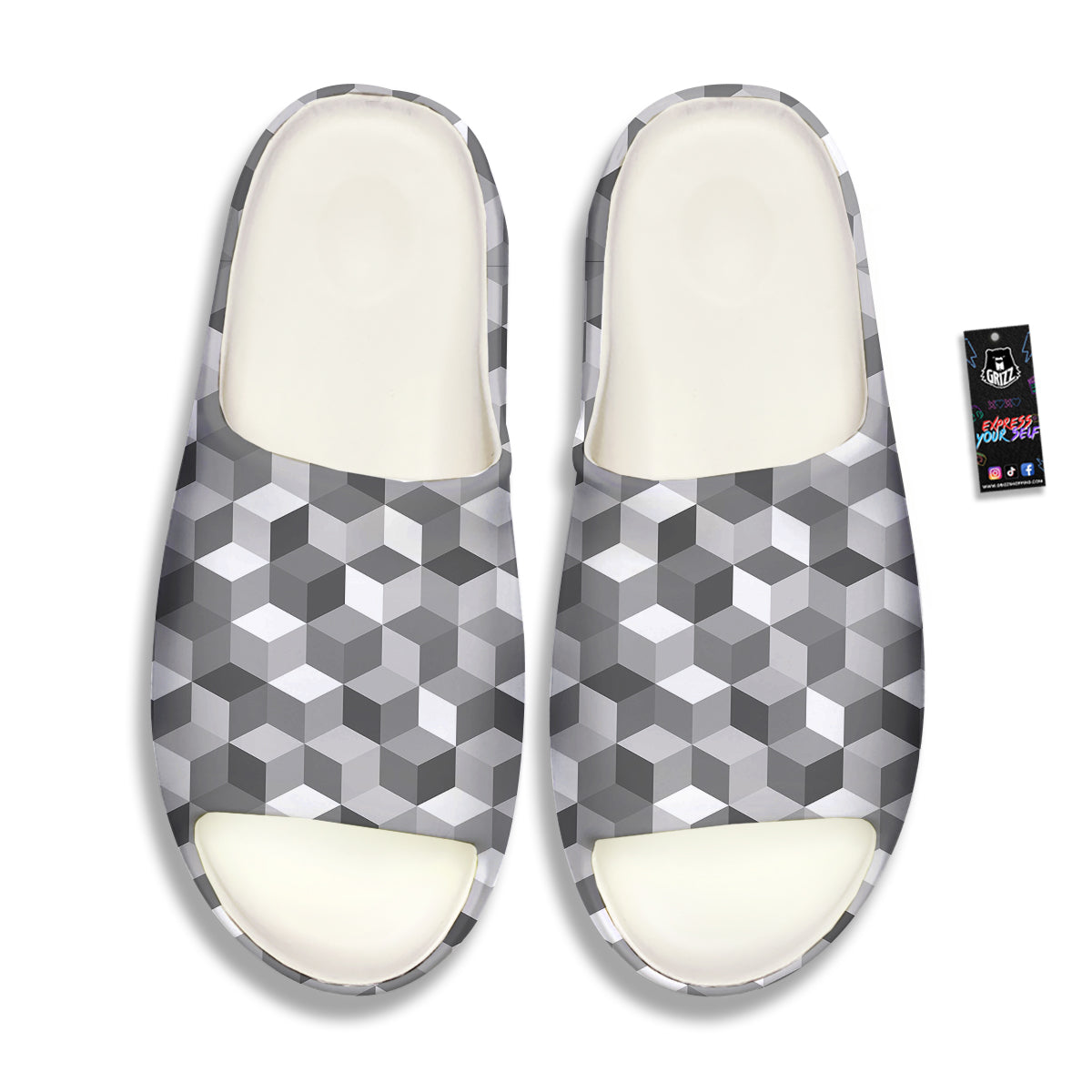 Cube Geometric Shape White Print Pattern Sandals-grizzshop