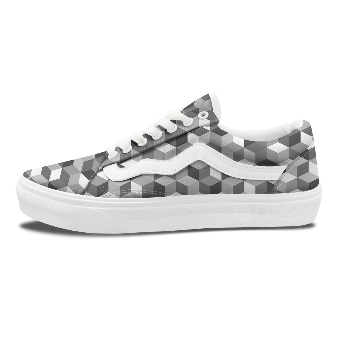 Cube Geometric Shape White Print Pattern Skate Shoes-grizzshop