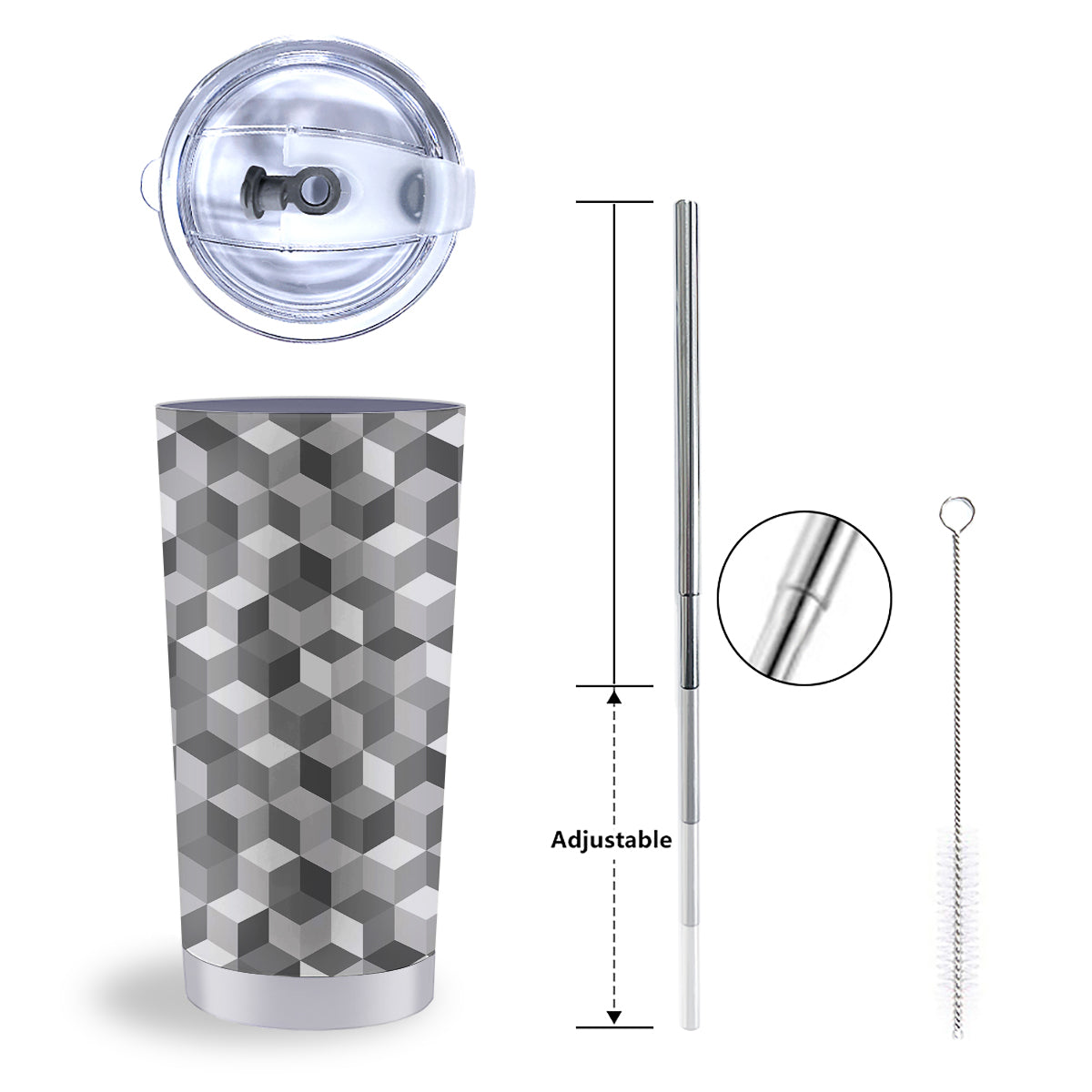 Cube Geometric Shape White Print Pattern Tumbler-grizzshop