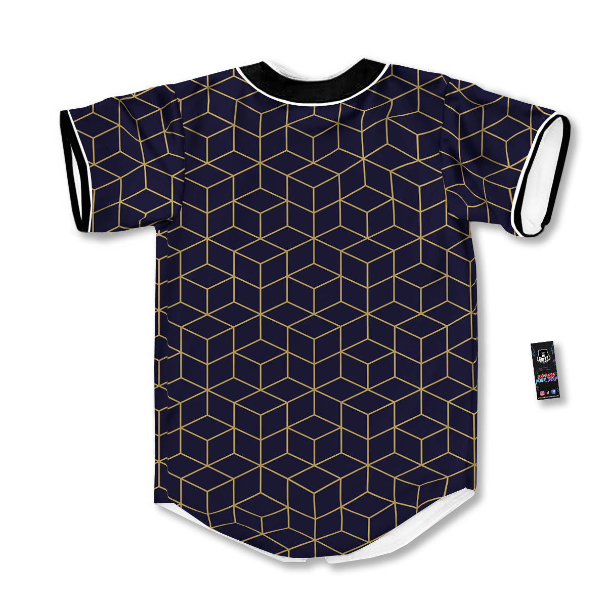 Cube Shape Black Geometric Print Pattern Baseball Jersey-grizzshop