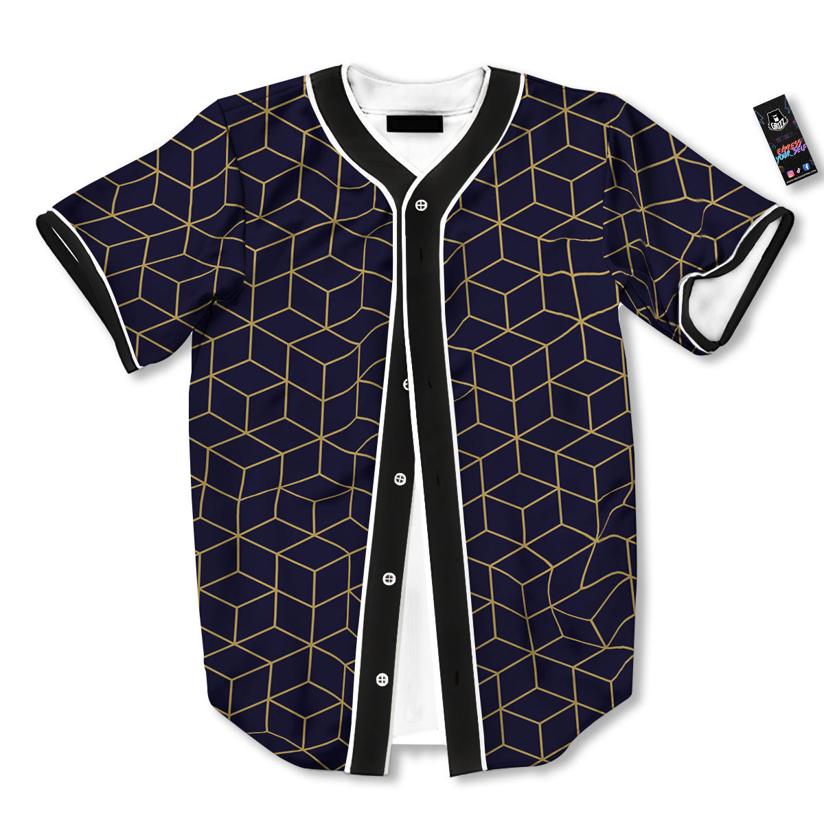 Cube Shape Black Geometric Print Pattern Baseball Jersey-grizzshop