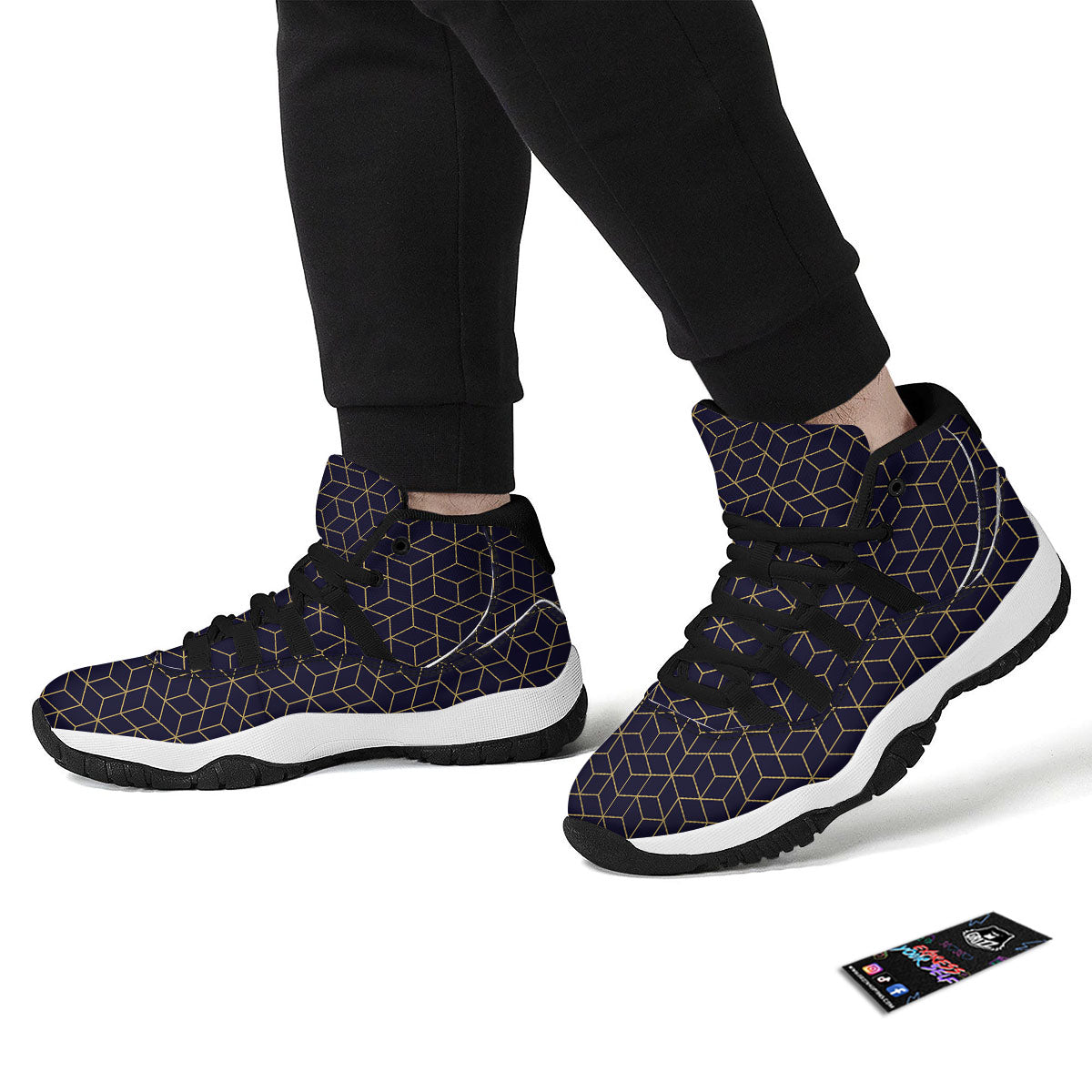 Cube Shape Black Geometric Print Pattern Black Bball Shoes-grizzshop