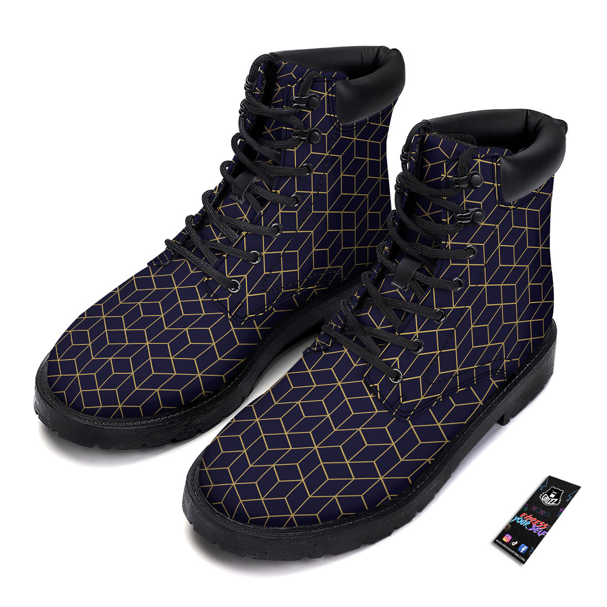 Cube Shape Black Geometric Print Pattern Boots-grizzshop