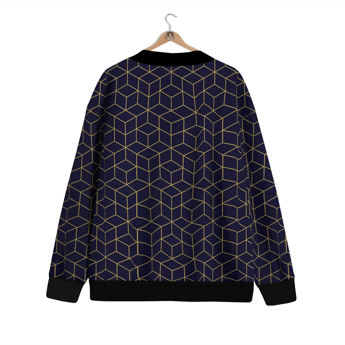 Cube Shape Black Geometric Print Pattern Cardigan-grizzshop