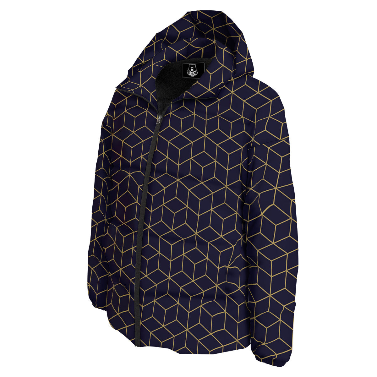 Cube Shape Black Geometric Print Pattern Down Jacket-grizzshop