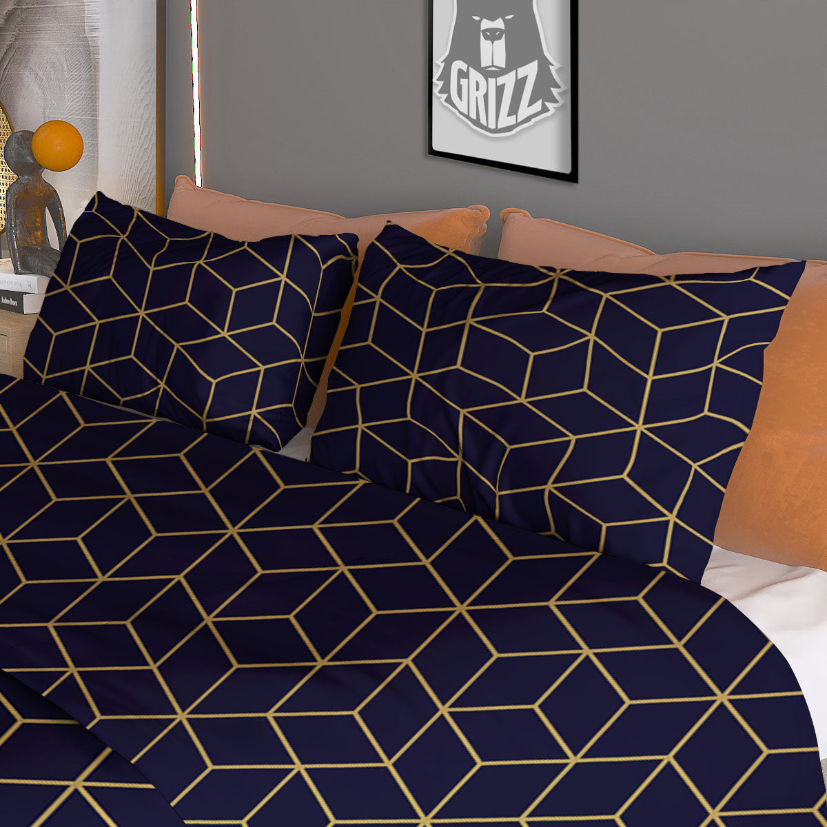 Cube Shape Black Geometric Print Pattern Duvet Cover Bedding Set-grizzshop
