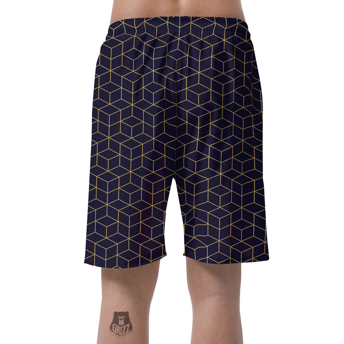 Cube Shape Black Geometric Print Pattern Men's Shorts-grizzshop