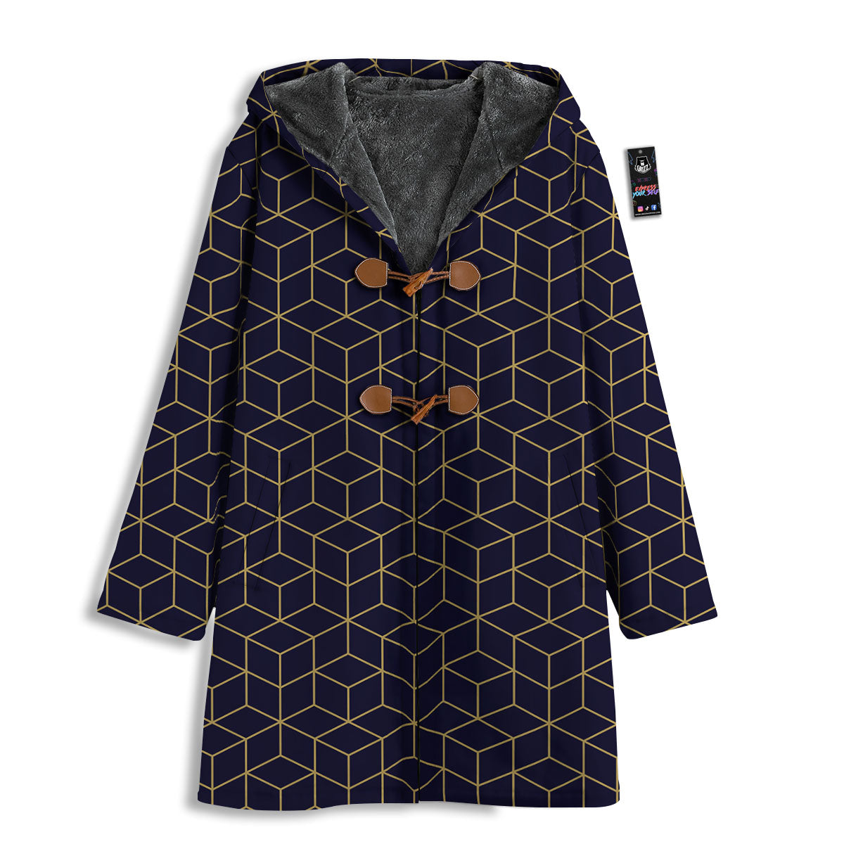 Cube Shape Black Geometric Print Pattern Men's Windbreaker Jacket-grizzshop