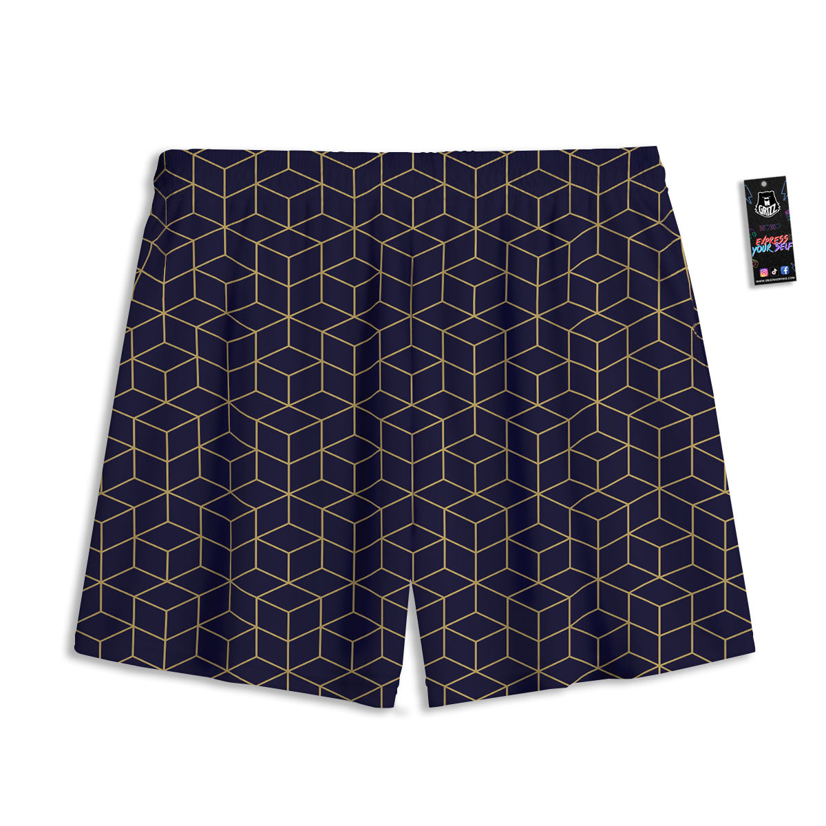 Cube Shape Black Geometric Print Pattern Mesh Shorts-grizzshop