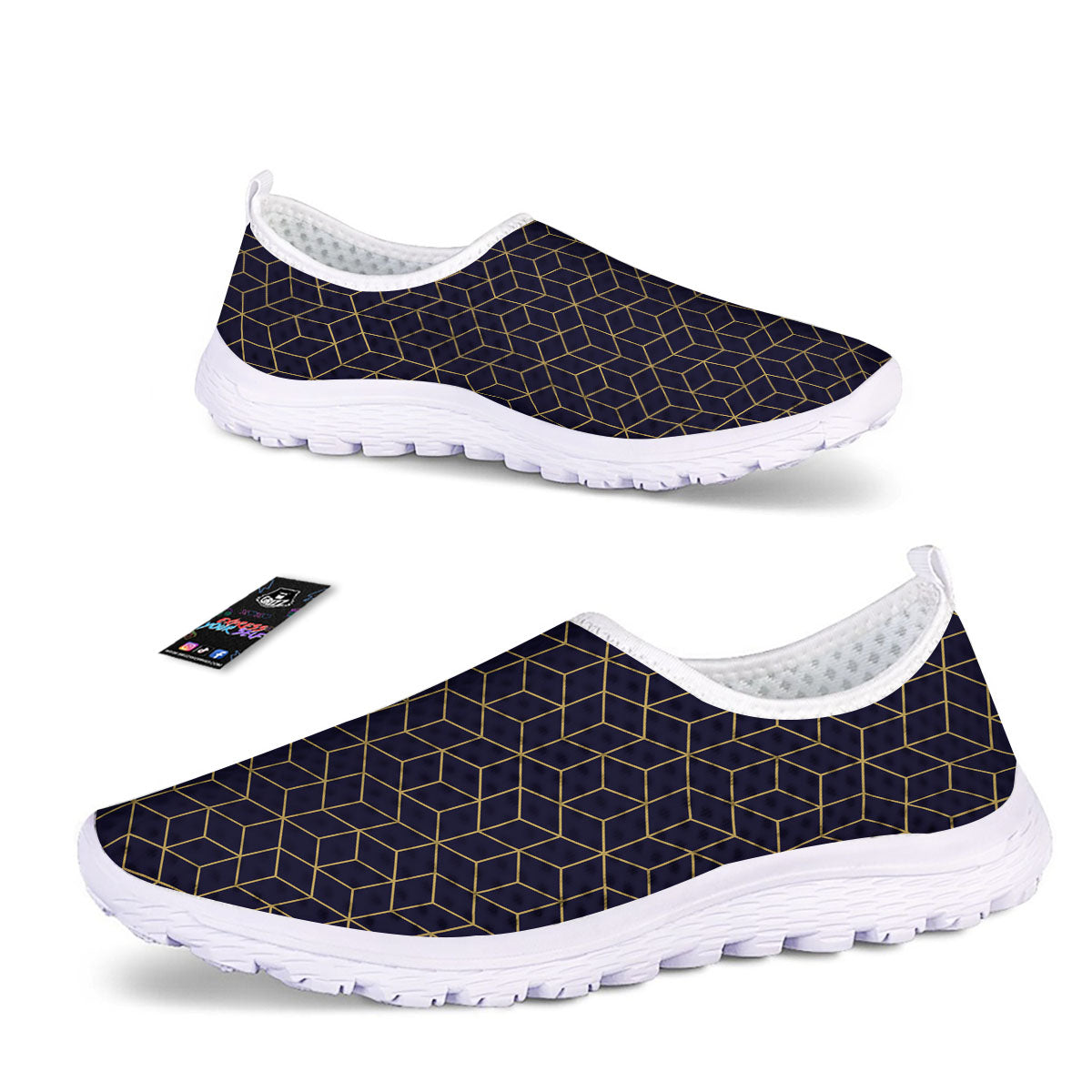 Cube Shape Black Geometric Print Pattern Nurse Shoes-grizzshop