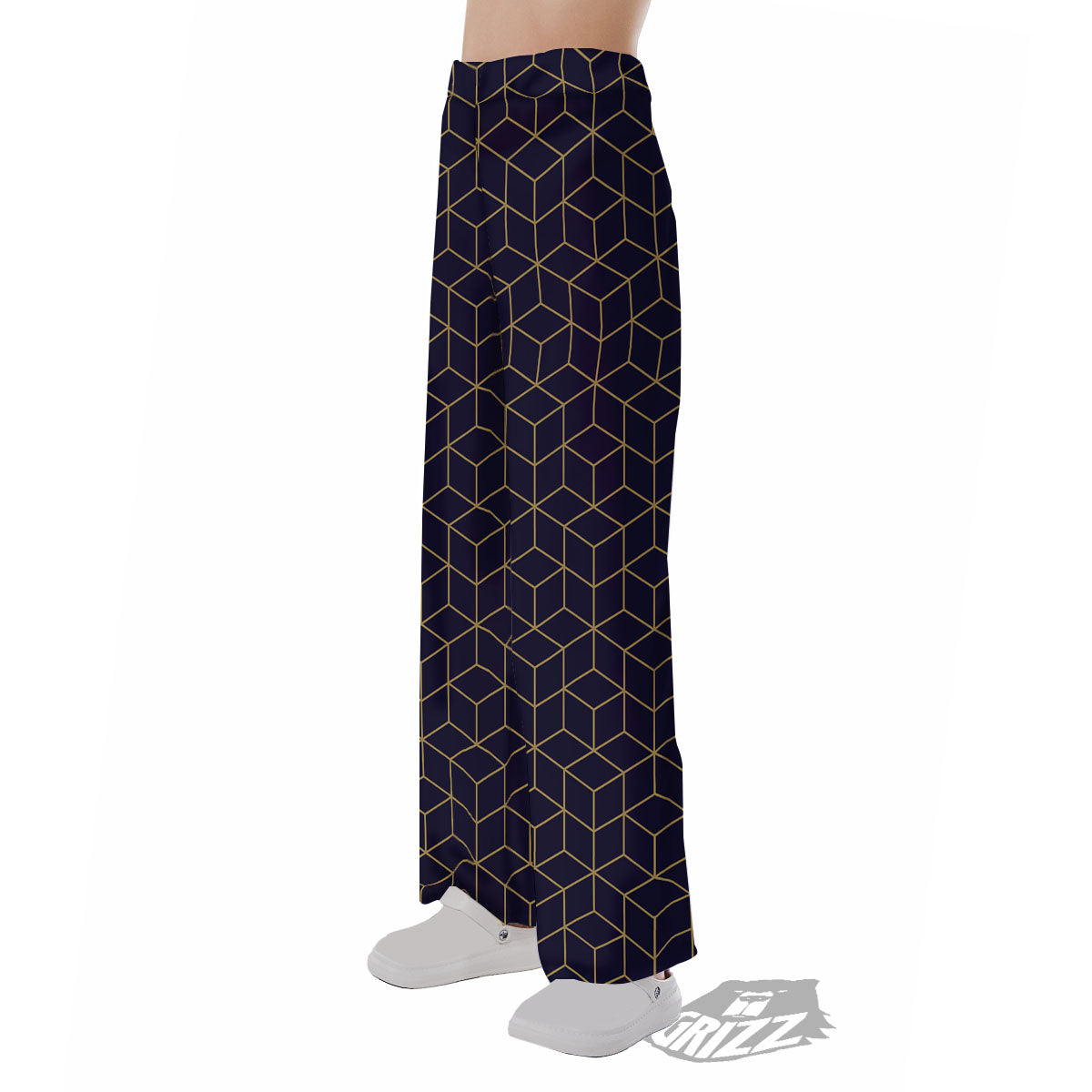 Cube Shape Black Geometric Print Pattern Pajama Pants-grizzshop