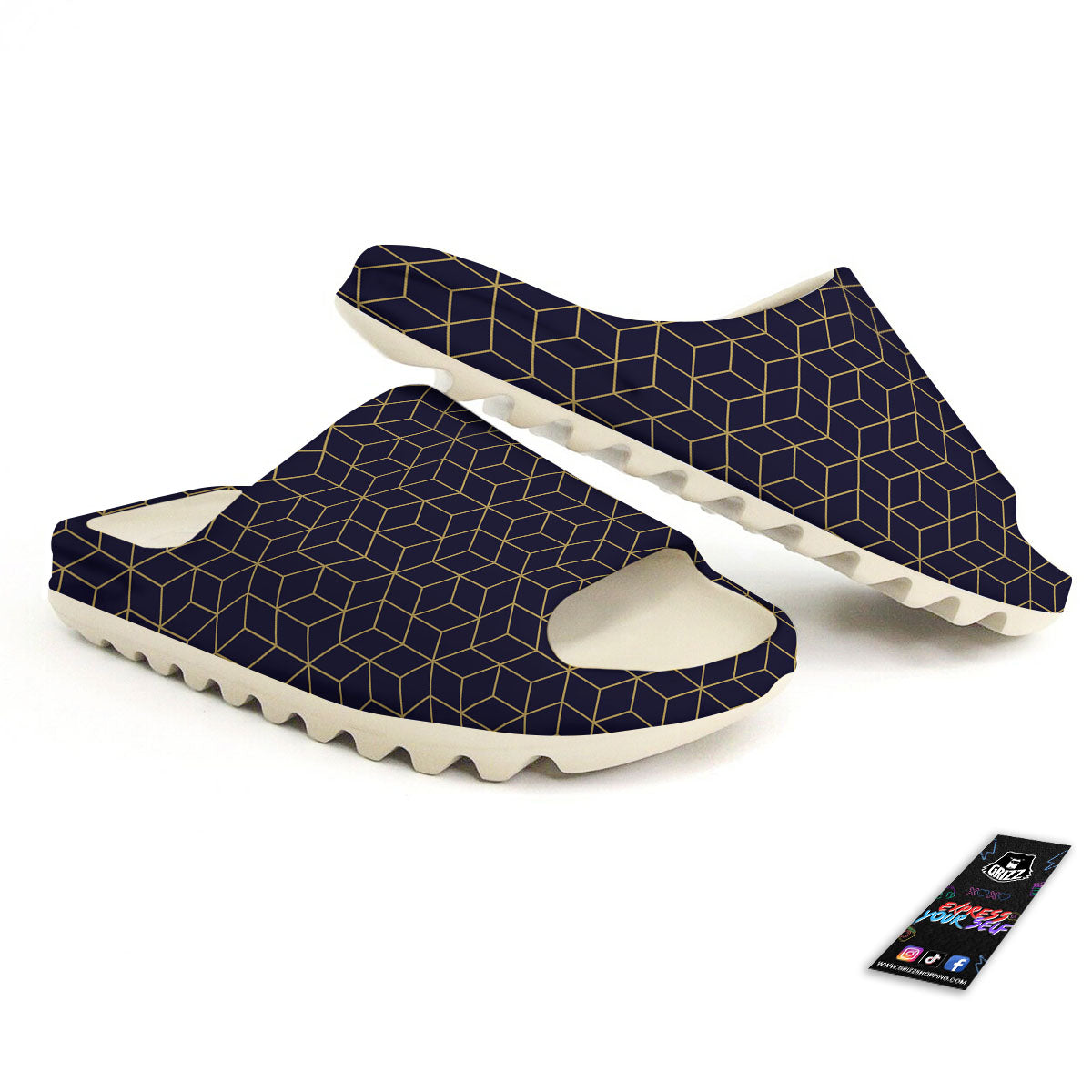 Cube Shape Black Geometric Print Pattern Sandals-grizzshop