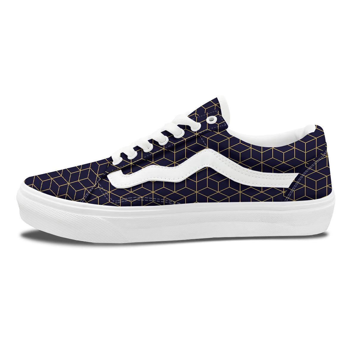 Cube Shape Black Geometric Print Pattern Skate Shoes-grizzshop