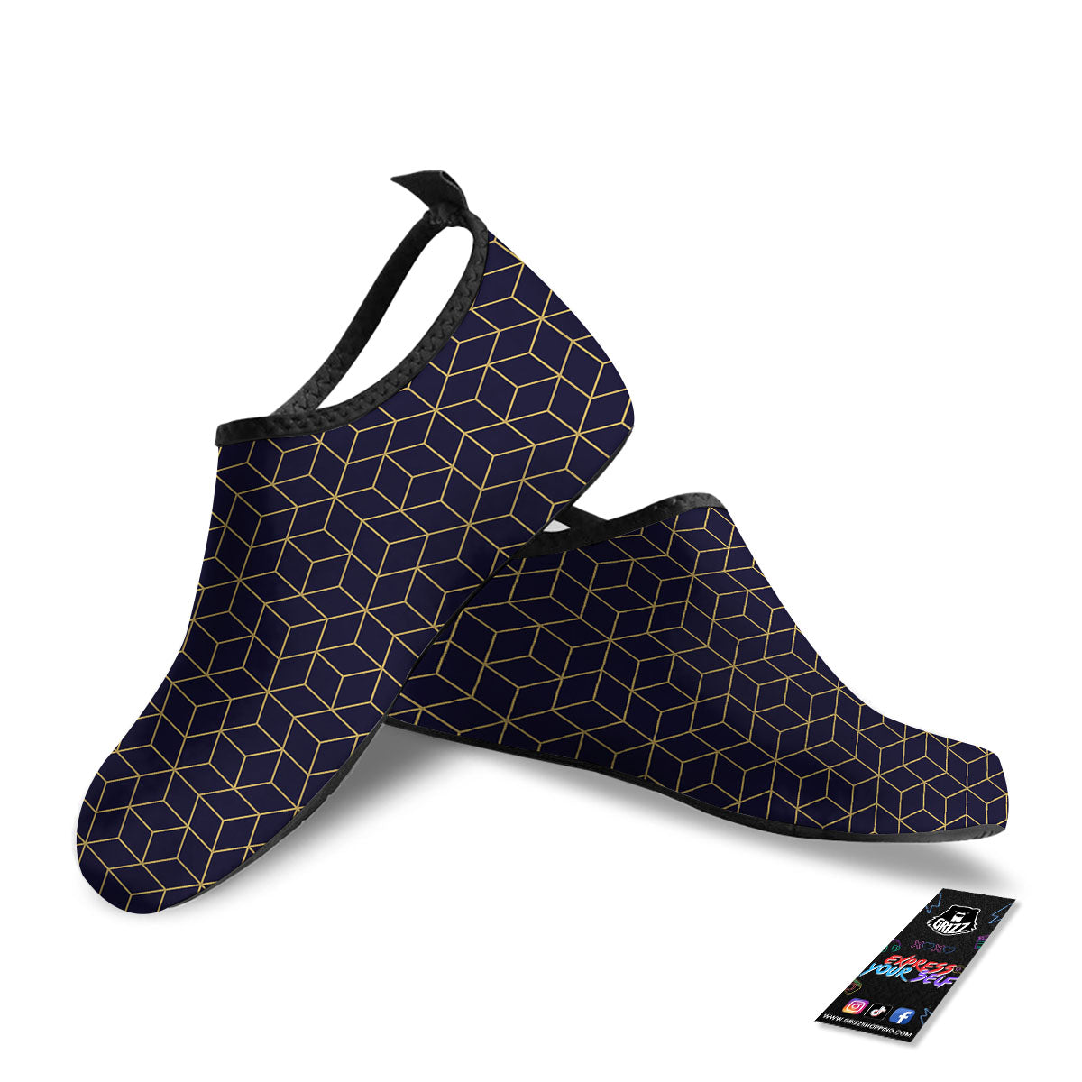 Cube Shape Black Geometric Print Pattern Water Shoes-grizzshop