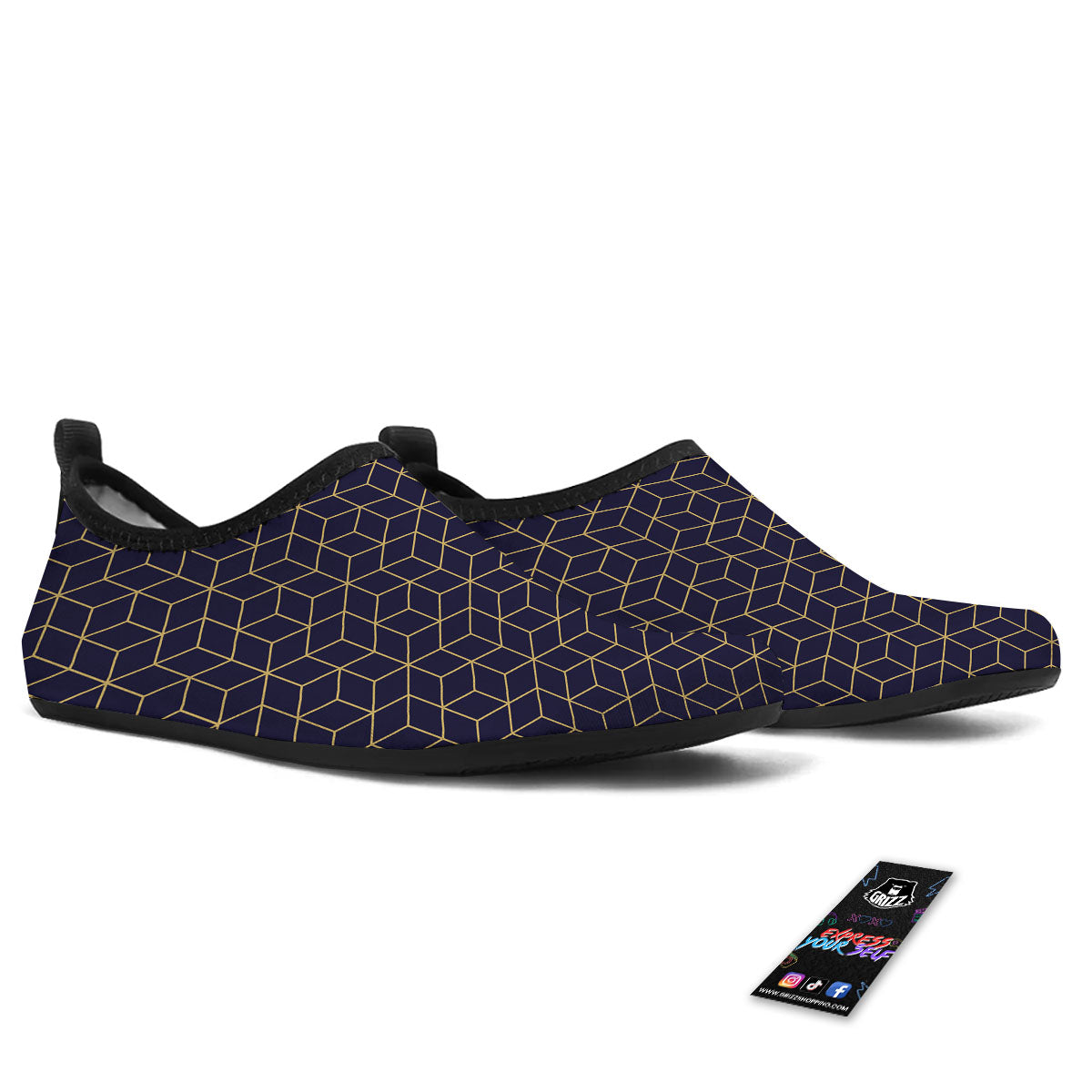 Cube Shape Black Geometric Print Pattern Water Shoes-grizzshop