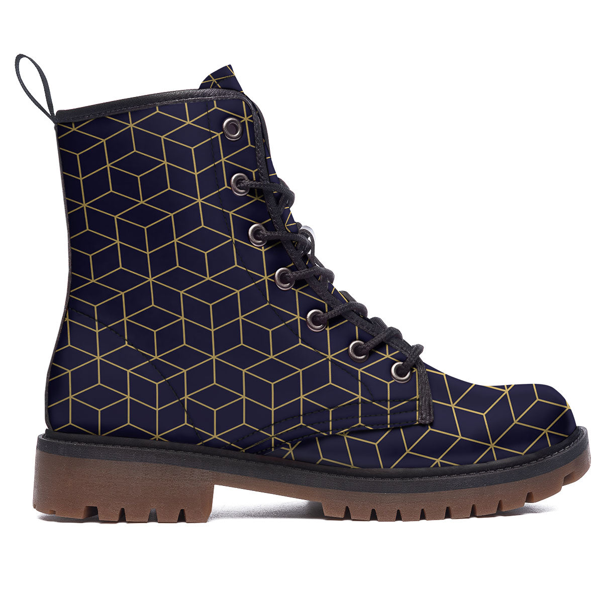 Cube Shape Black Geometric Print Pattern Work Boots-grizzshop
