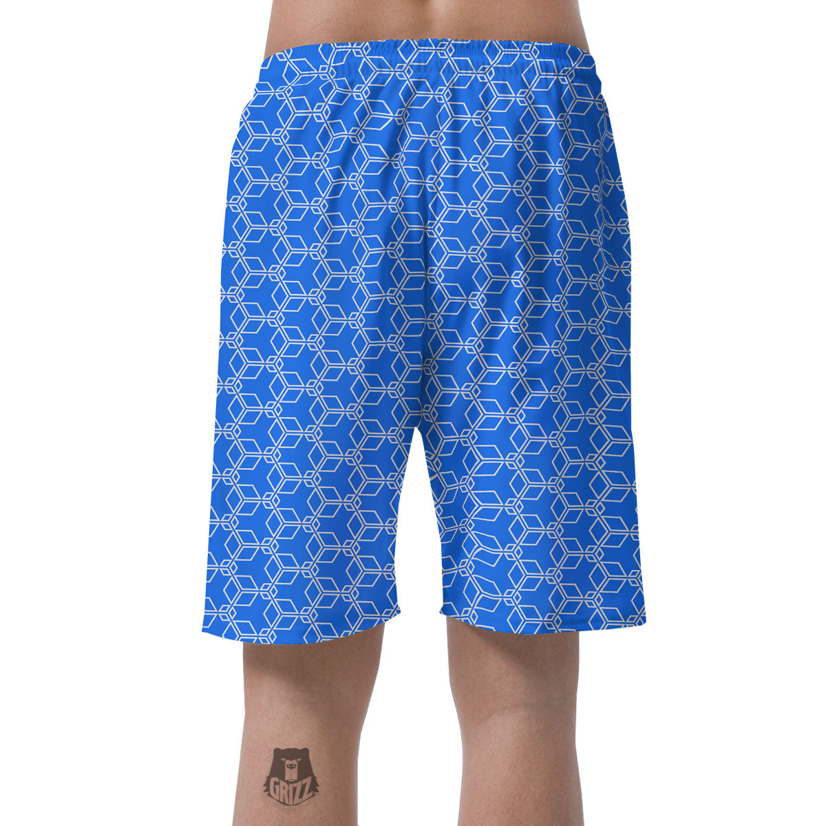 Cube Shape Blue Geometric Print Pattern Men's Shorts-grizzshop