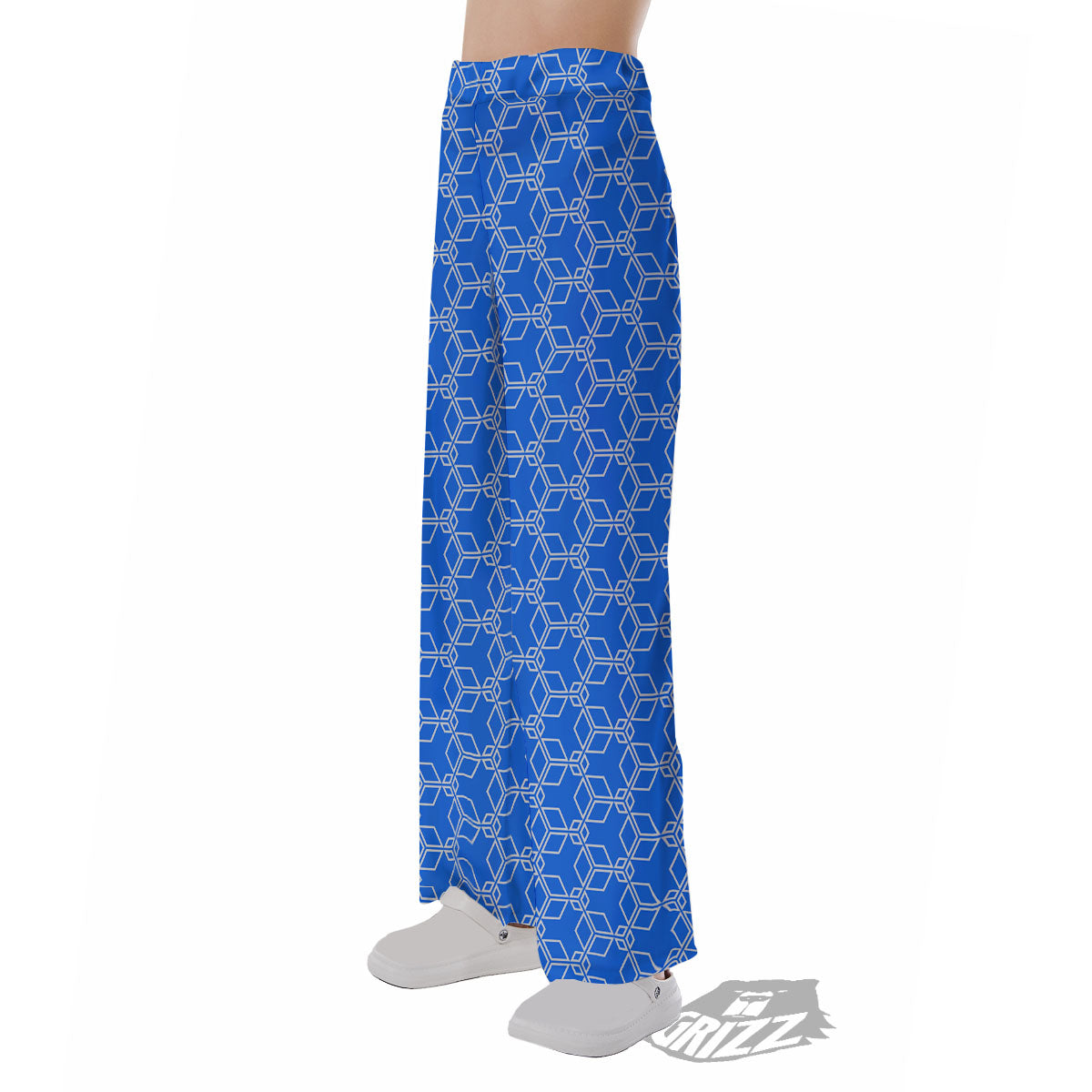 Cube Shape Blue Geometric Print Pattern Pajama Pants-grizzshop
