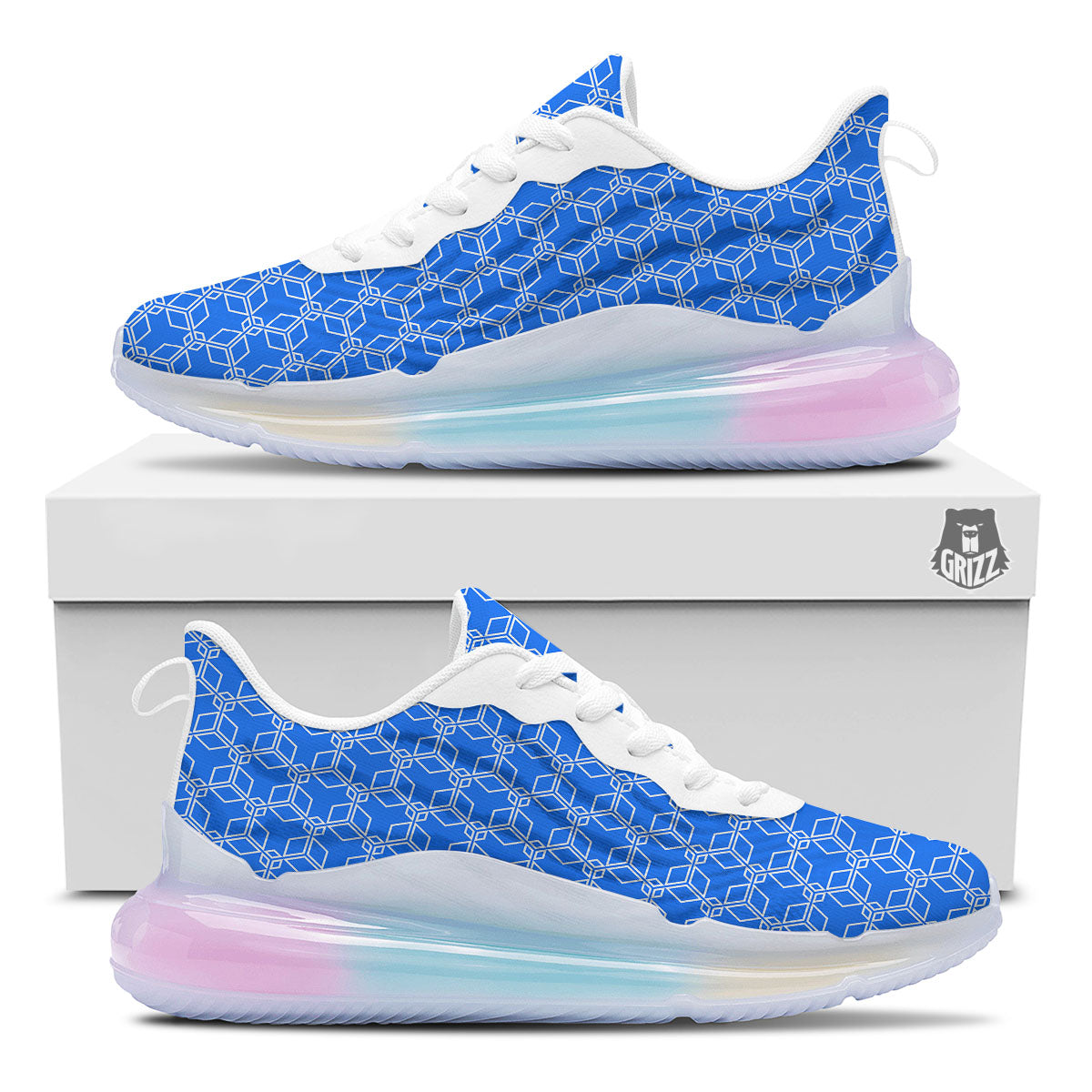 Cube Shape Blue Geometric Print Pattern Running Sneakers-grizzshop
