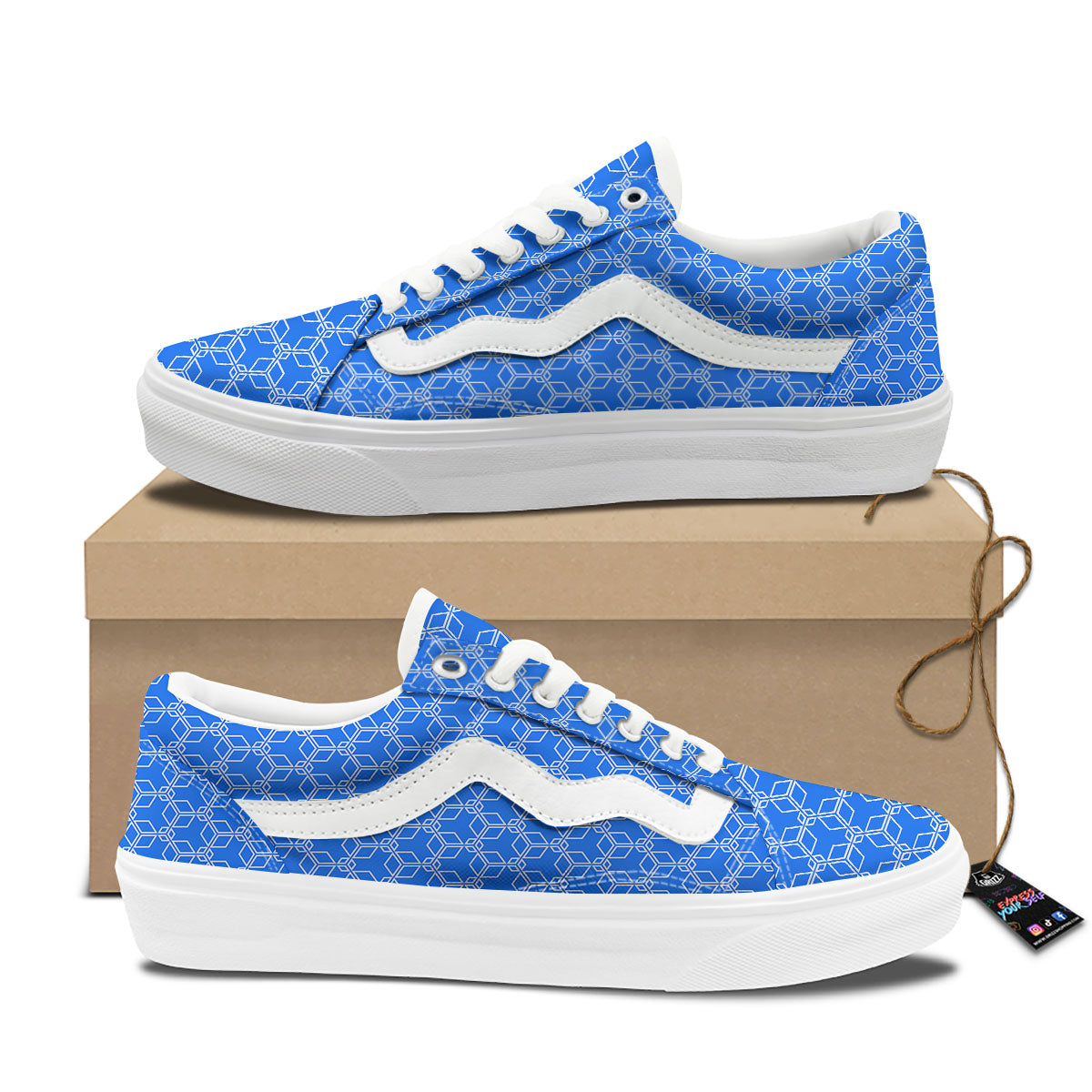Cube Shape Blue Geometric Print Pattern Skate Shoes-grizzshop