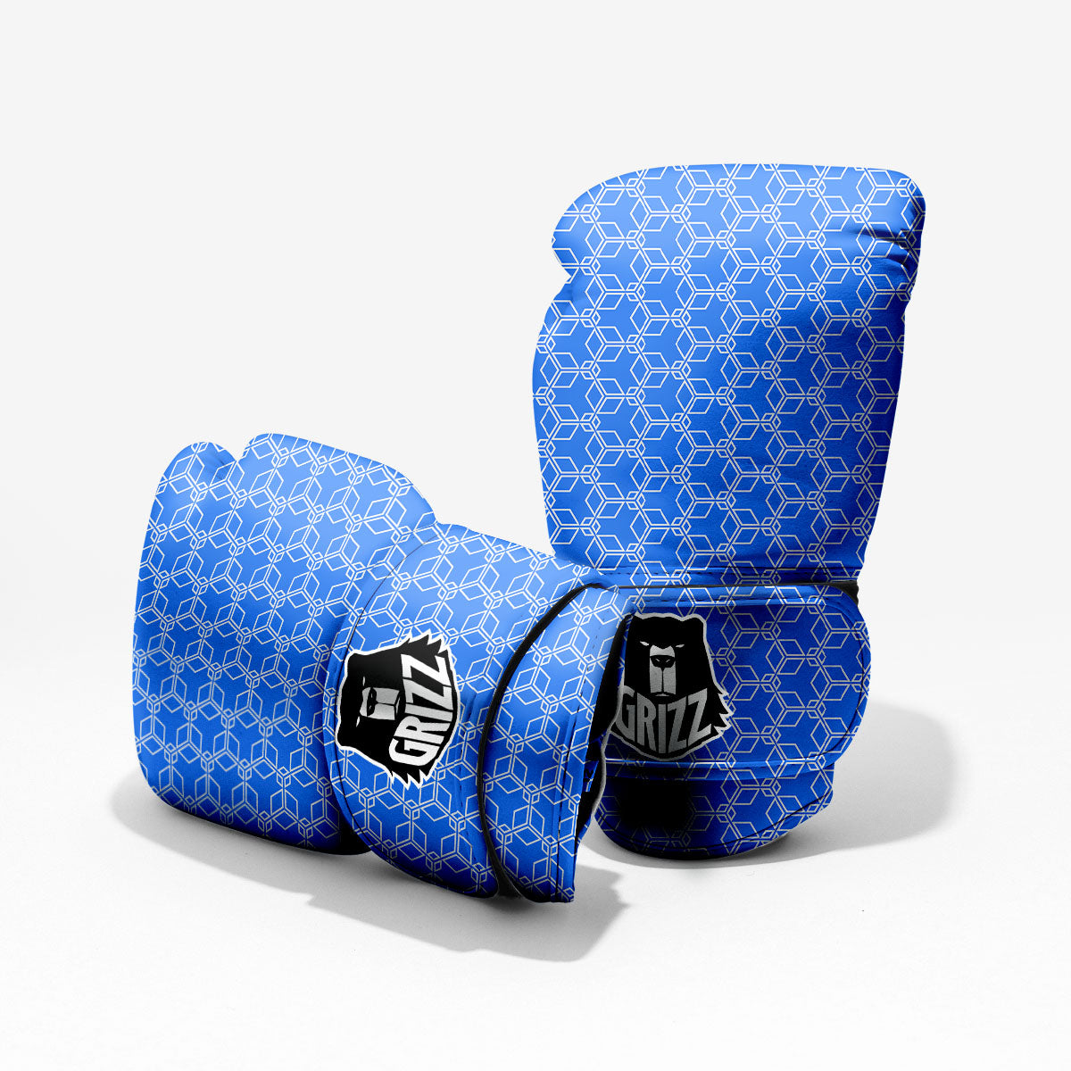 Cube Shape Blue Geometric Print Pattern Sparring Gloves-grizzshop