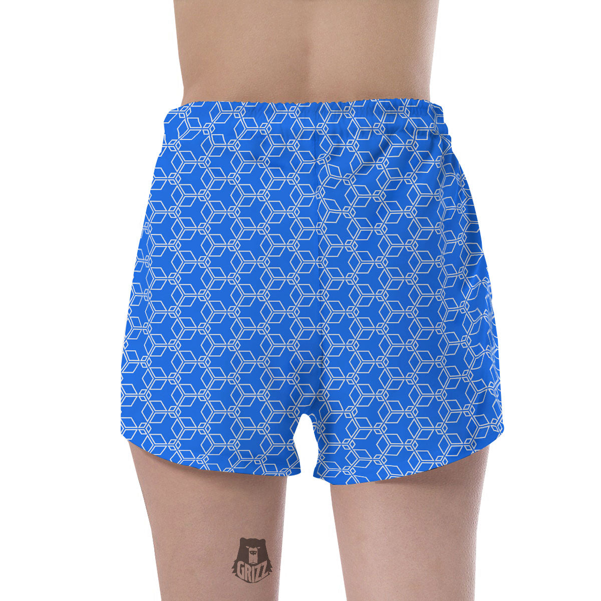 Cube Shape Blue Geometric Print Pattern Women's Shorts-grizzshop